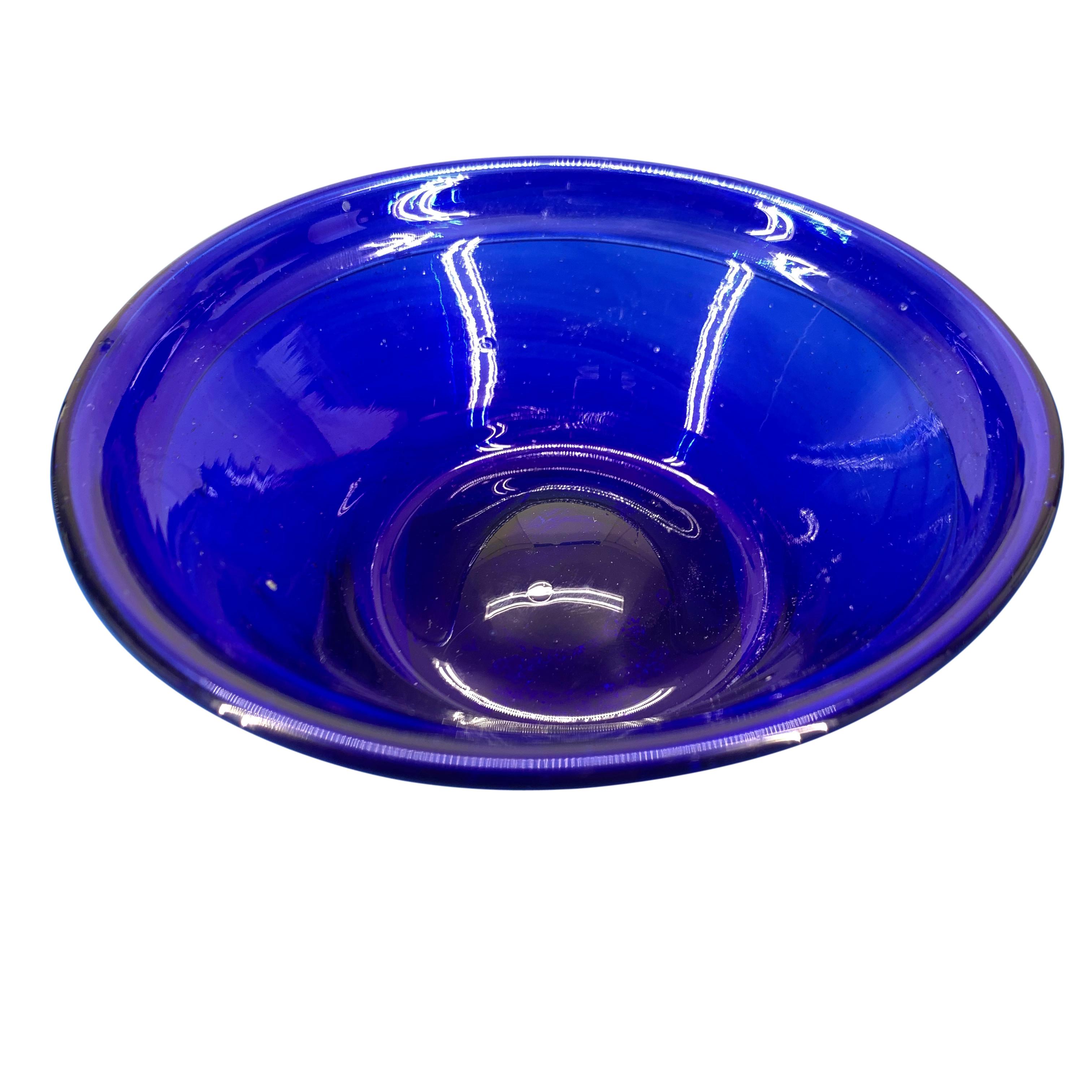 Early Swedish 19th Century blue glass candy bowl or dish.
This type of glass bowl was typically used for yoghurt and other dairy products.