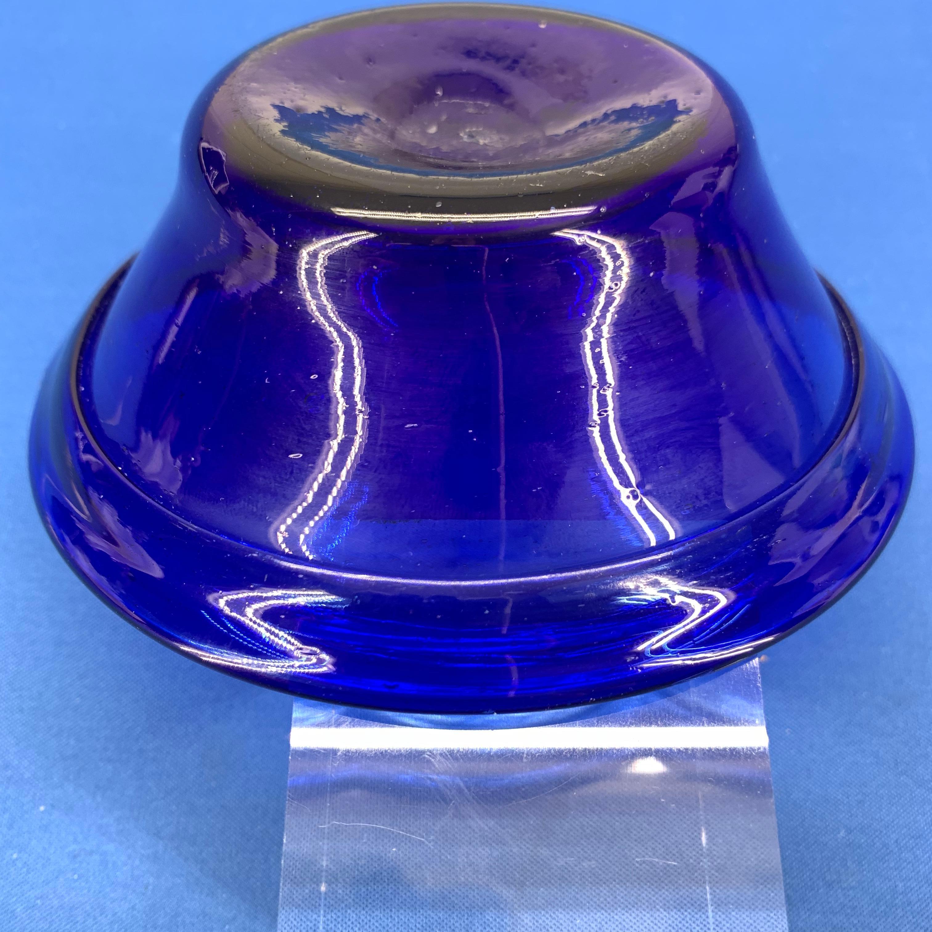Folk Art Early Swedish 19th Century Blue Glass Candy Bowl or Yoghurt Dish For Sale