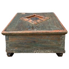 Early Swedish 19th Century Wooden Folk Art Box with Originally Paint