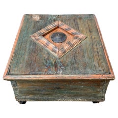 Antique Early Swedish 19th Century Wooden Folk Art Box with Originally Paint