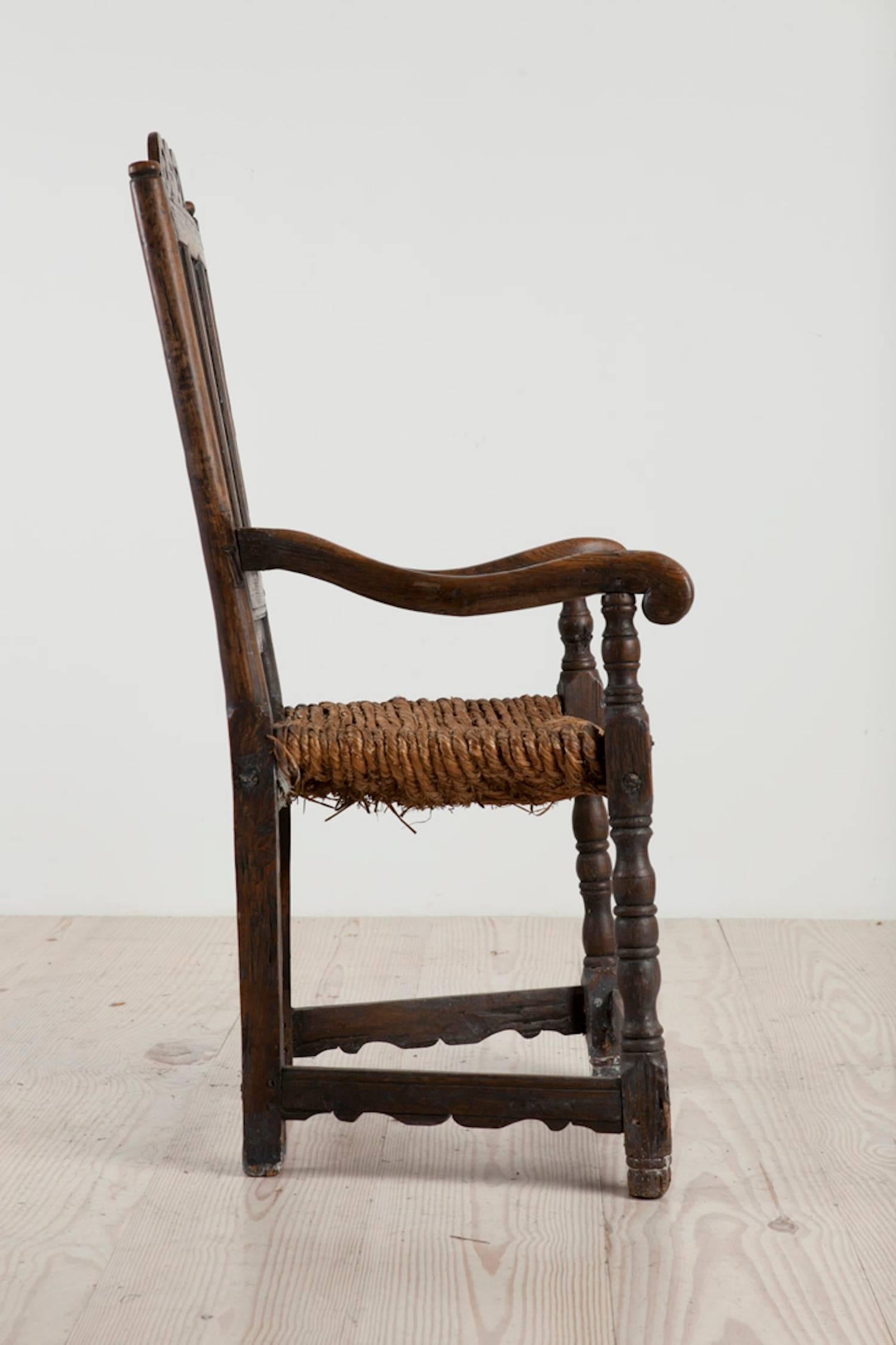 Folk Art Early, Swedish Allmoge Poker / Stove Chair, Origin: Sweden, circa 1750 For Sale