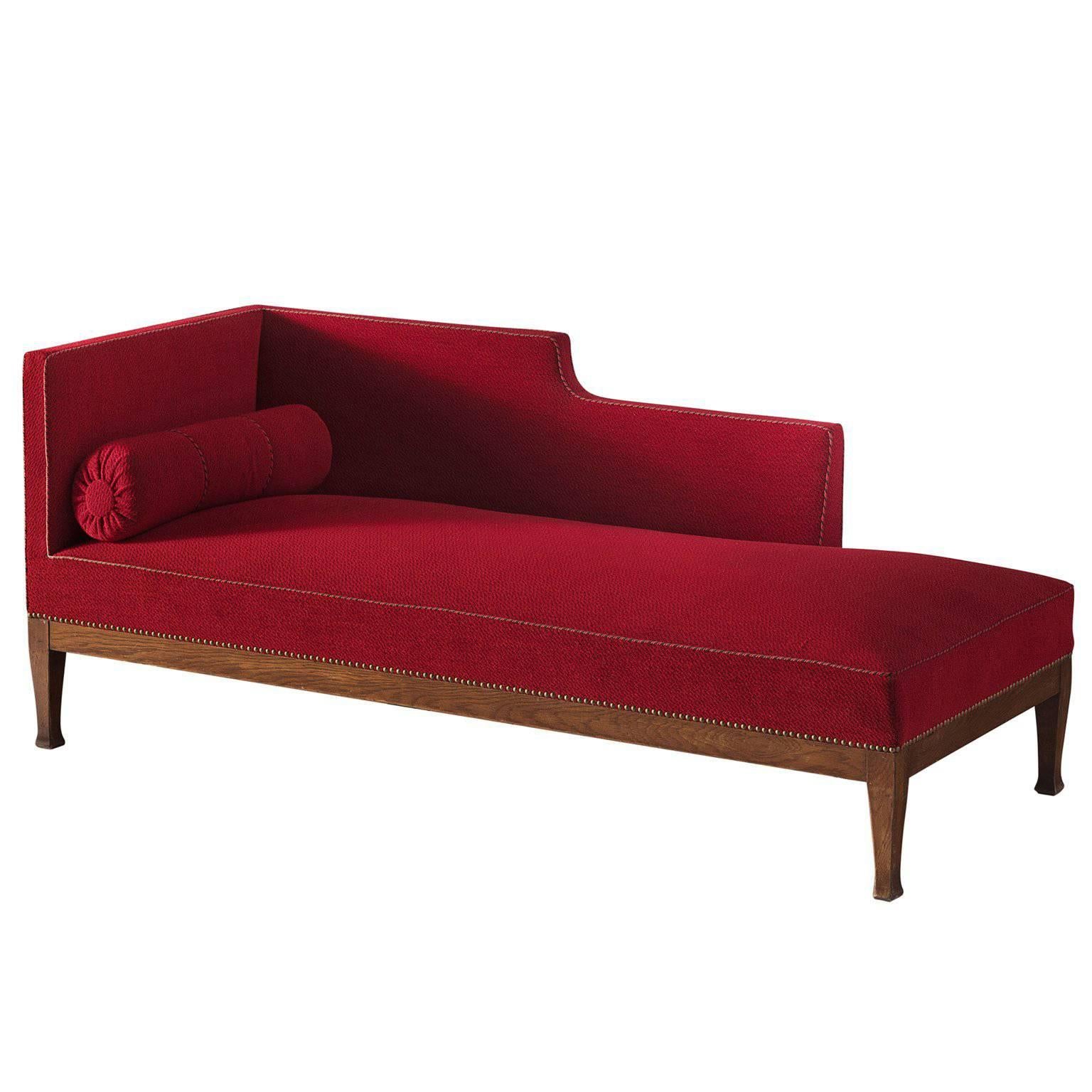 Early Swedish 'Grace' Chaise Longue in Deep Red