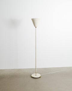 Early Swedish Mid Century Modern White Metal & Brass Uplight Floor Lamp, 1940s