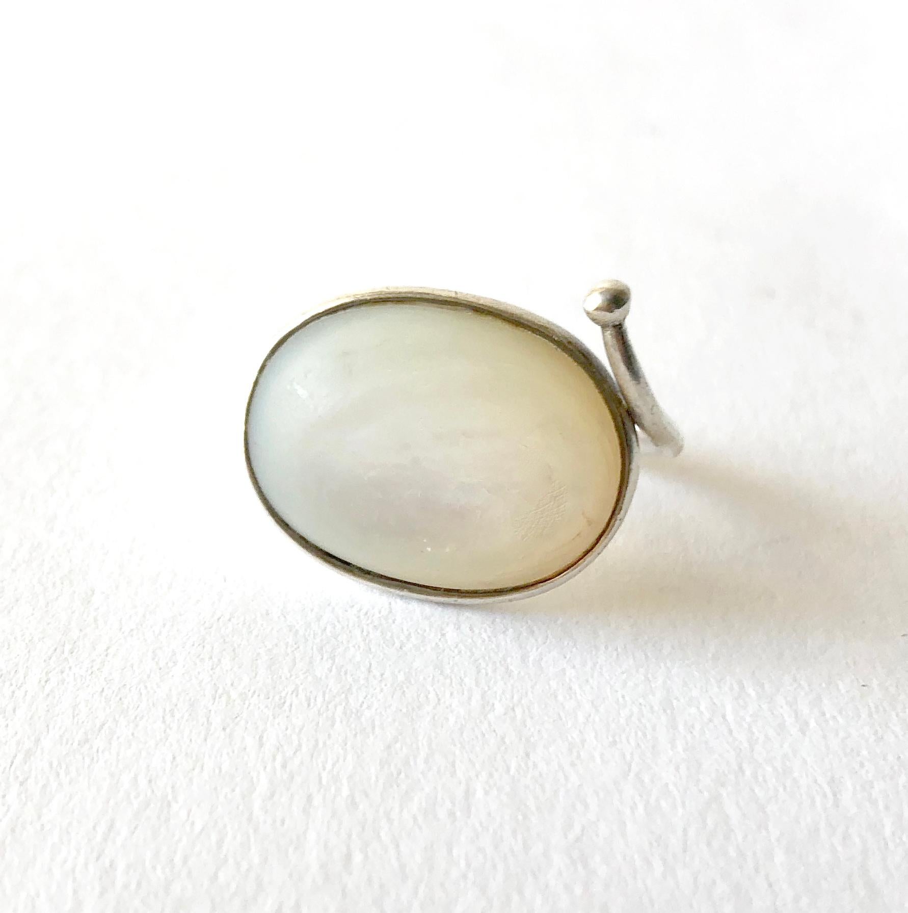 Modernist Vivianna Torun Bülow-Hübe Sterling Silver and Mother of Pearl Ring