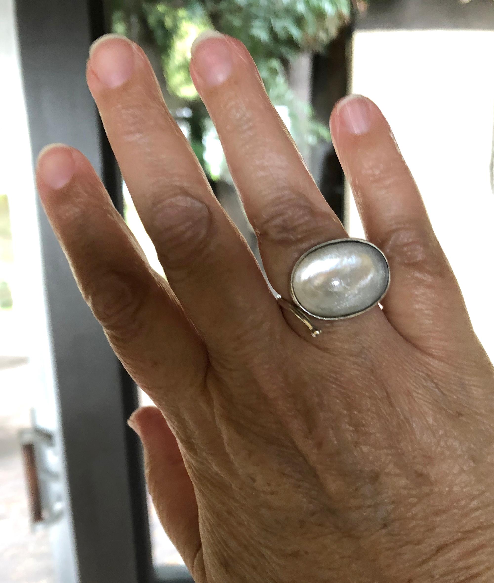 Vivianna Torun Bülow-Hübe Sterling Silver and Mother of Pearl Ring 1