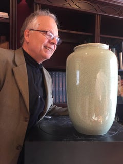 Early Tall Antique Handmade and Hand Glazed Green Vase, 1950-1960