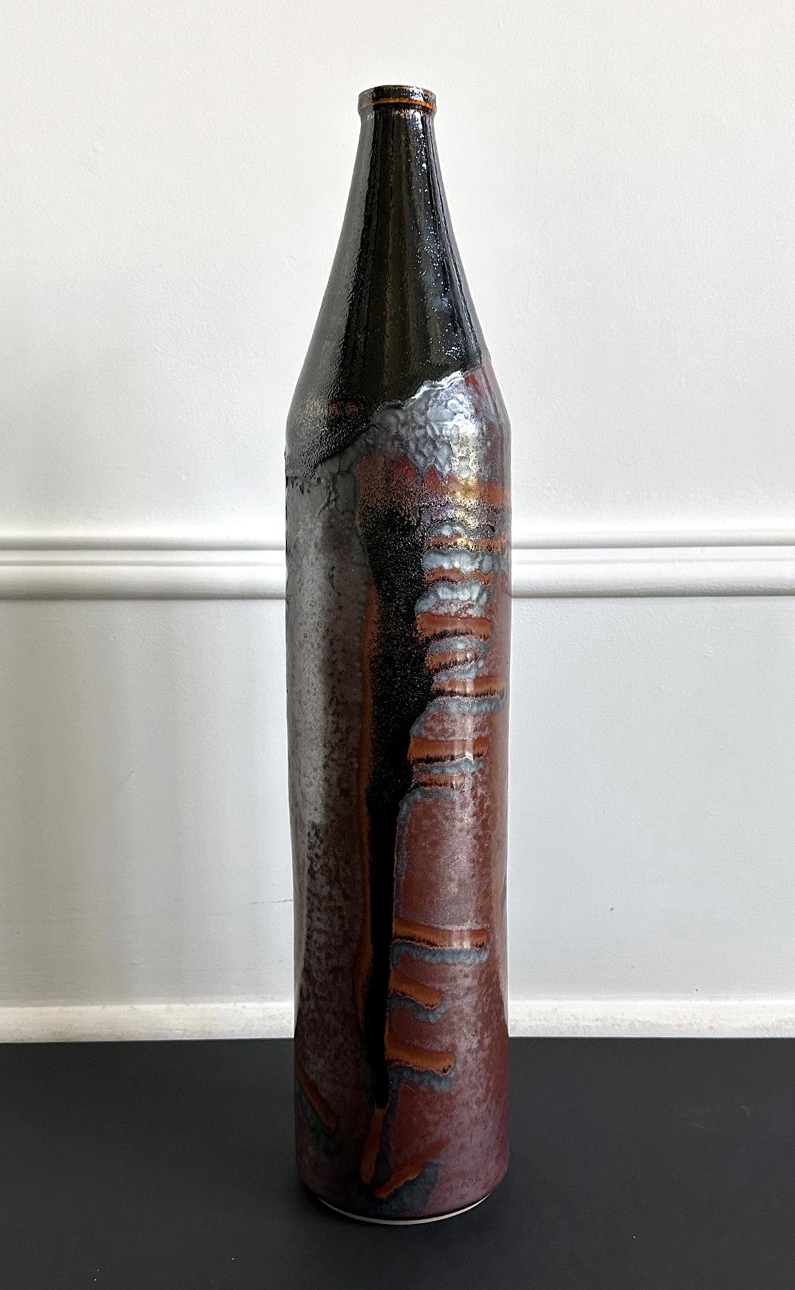 Modern Early Tall Ceramic Vase with Unique Glaze by Brother Thomas Bezanson For Sale