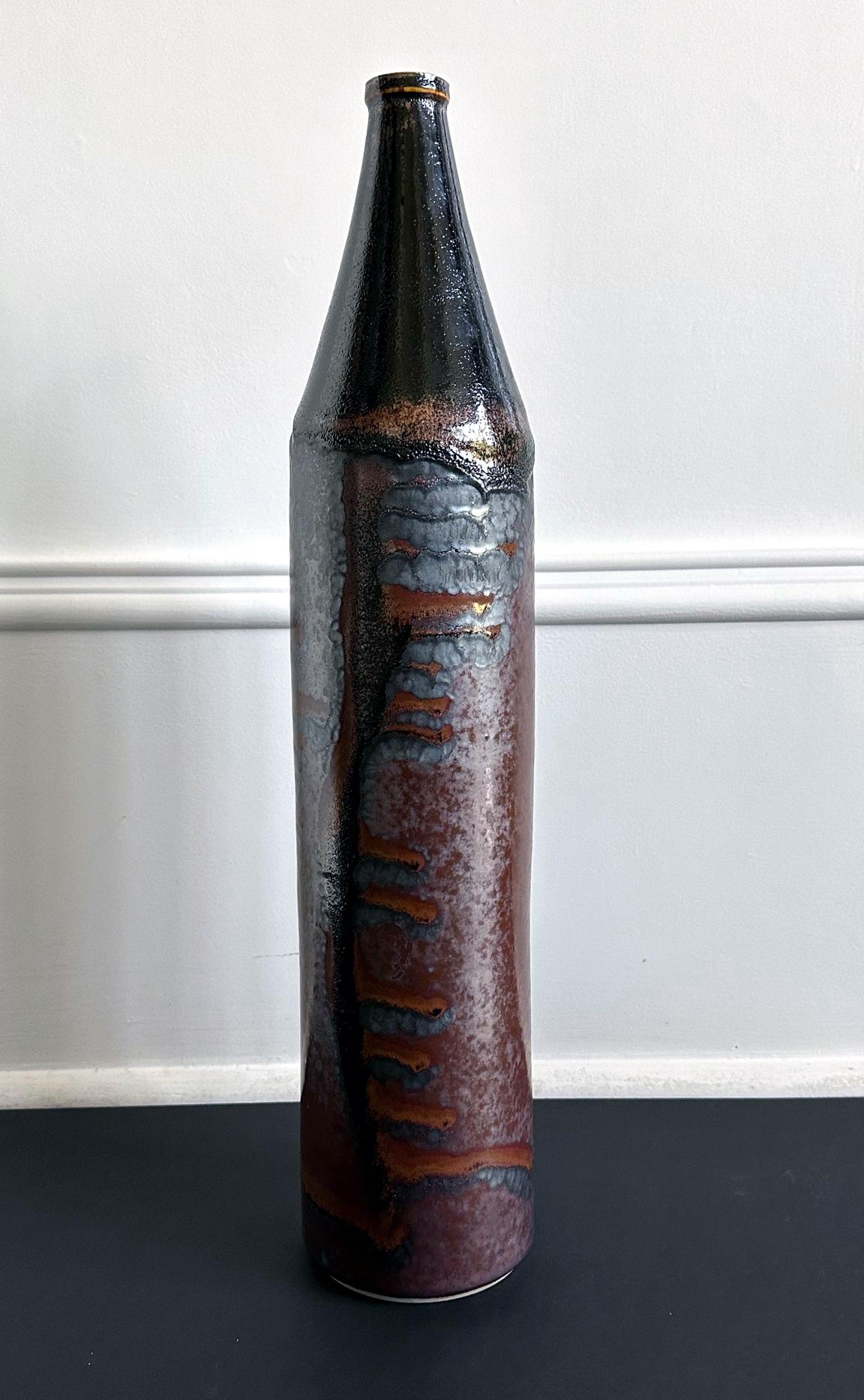 American Early Tall Ceramic Vase with Unique Glaze by Brother Thomas Bezanson For Sale