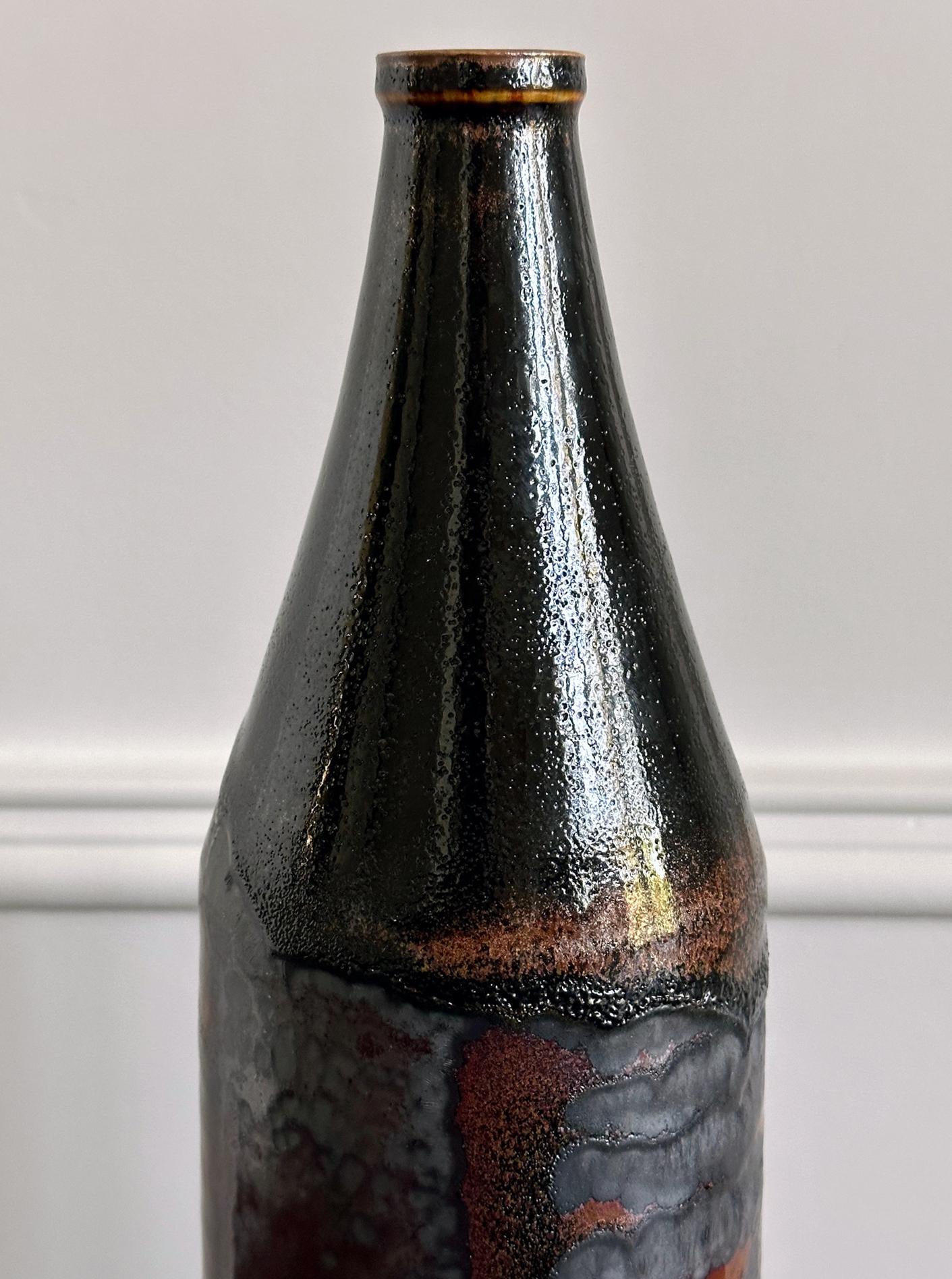 20th Century Early Tall Ceramic Vase with Unique Glaze by Brother Thomas Bezanson For Sale