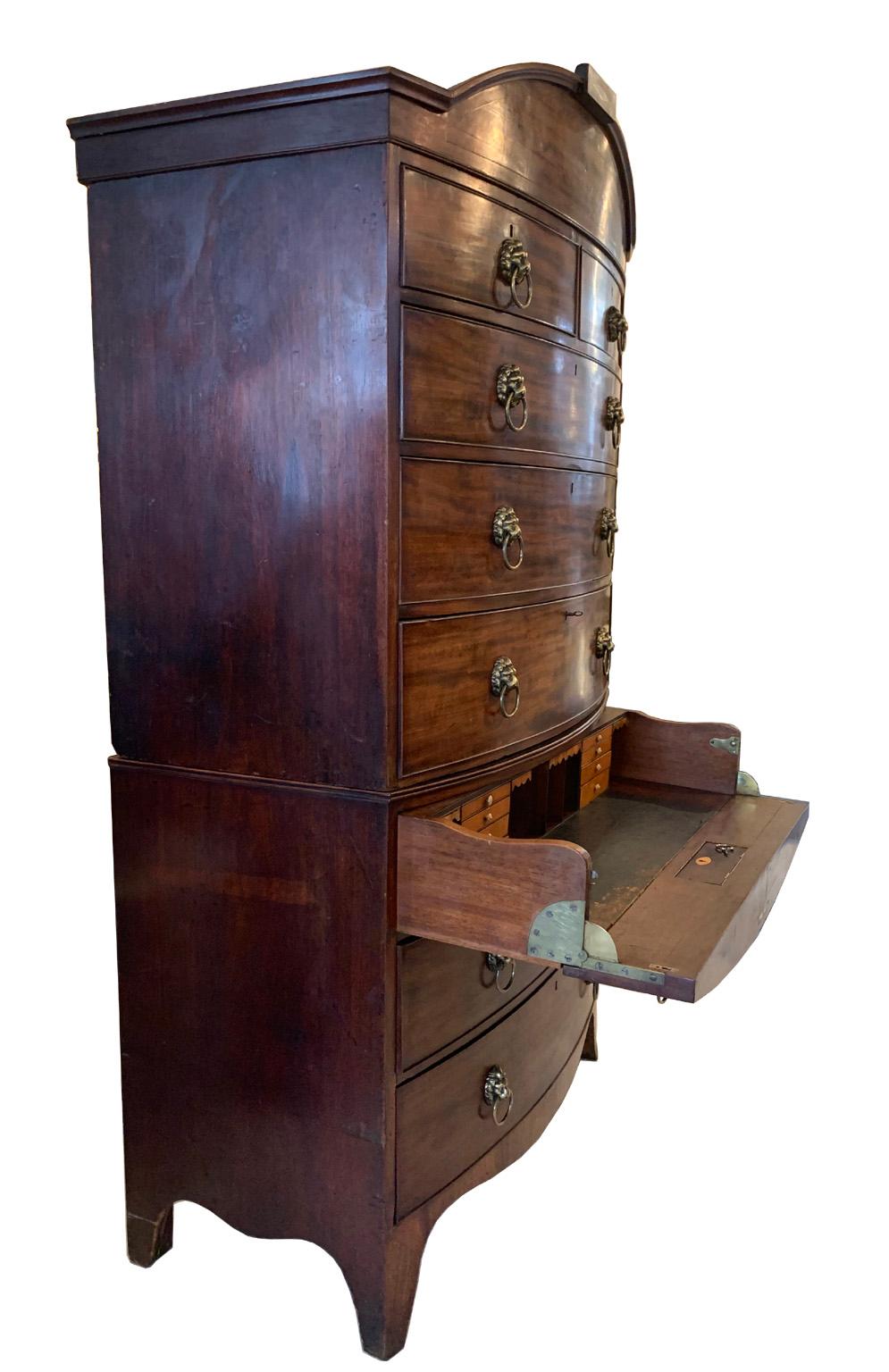 British Early Tall English Sheridan Bow Front Chest/Desk
