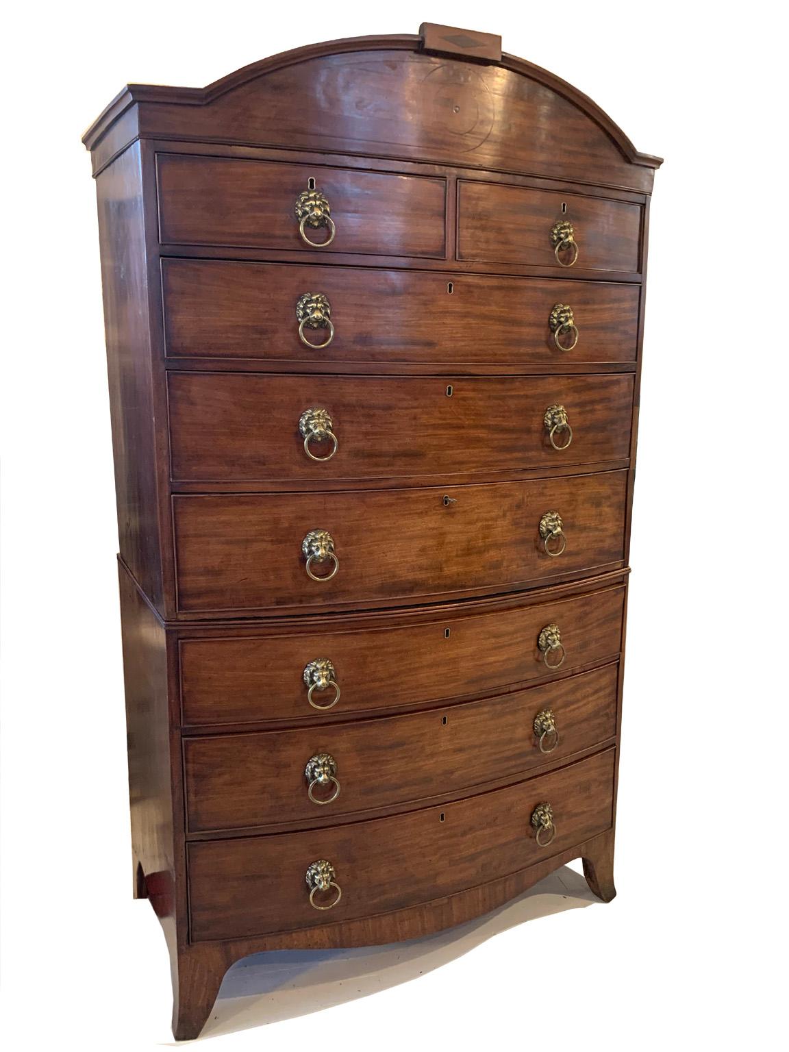 19th Century Early Tall English Sheridan Bow Front Chest/Desk