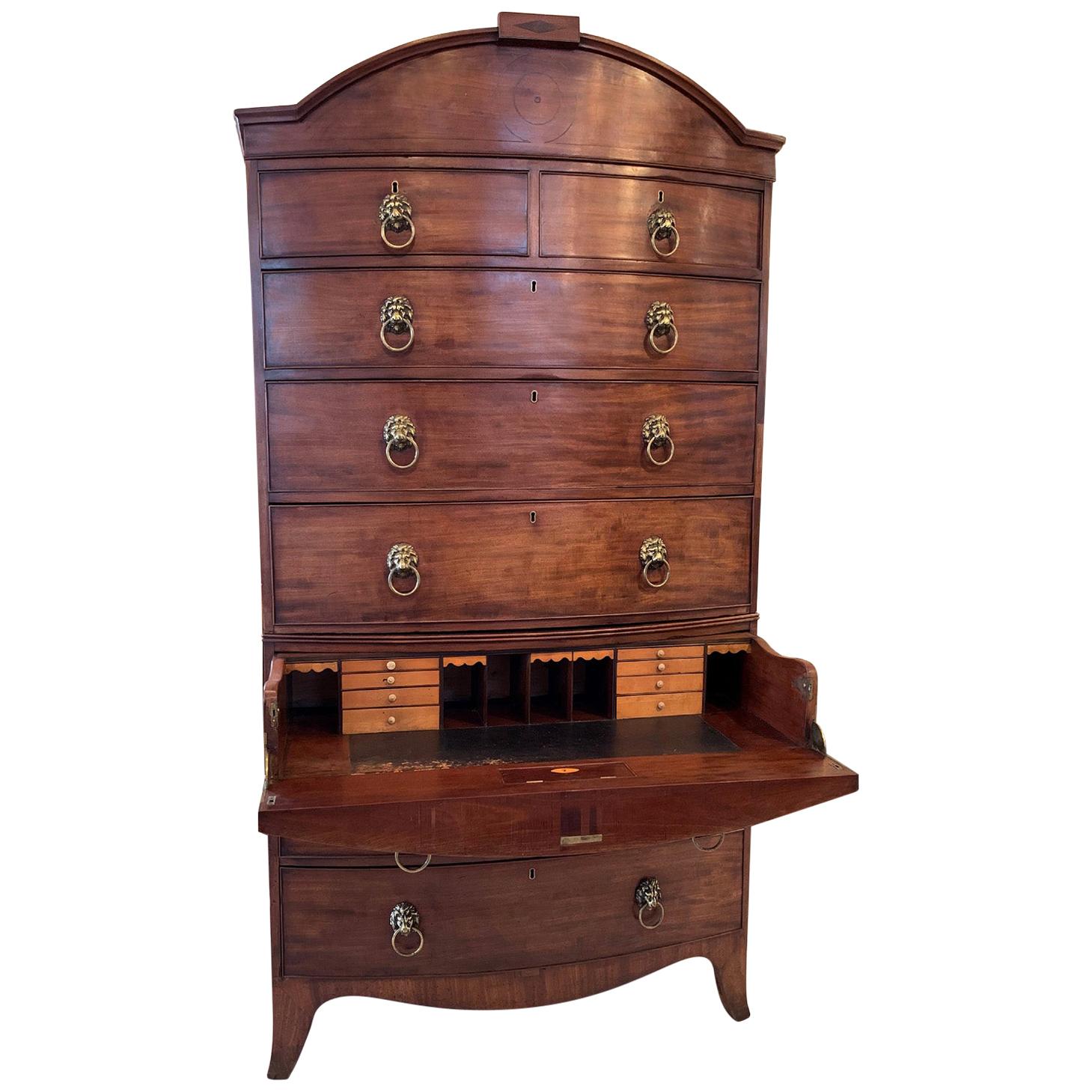 Early Tall English Sheridan Bow Front Chest/Desk