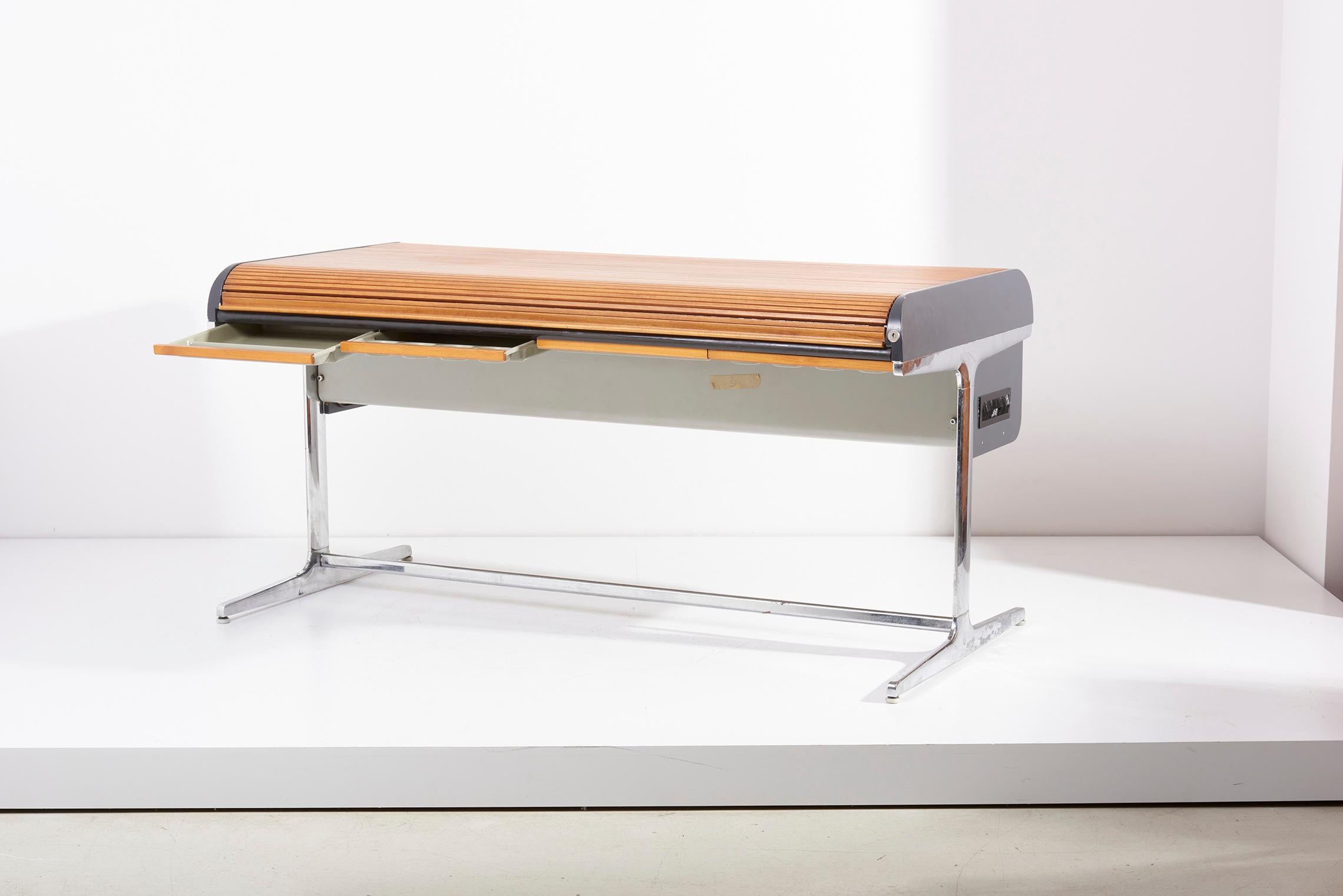 Early tambour roll-top desk by George Nelson for Herman Miller, 1960s in its original condition.
