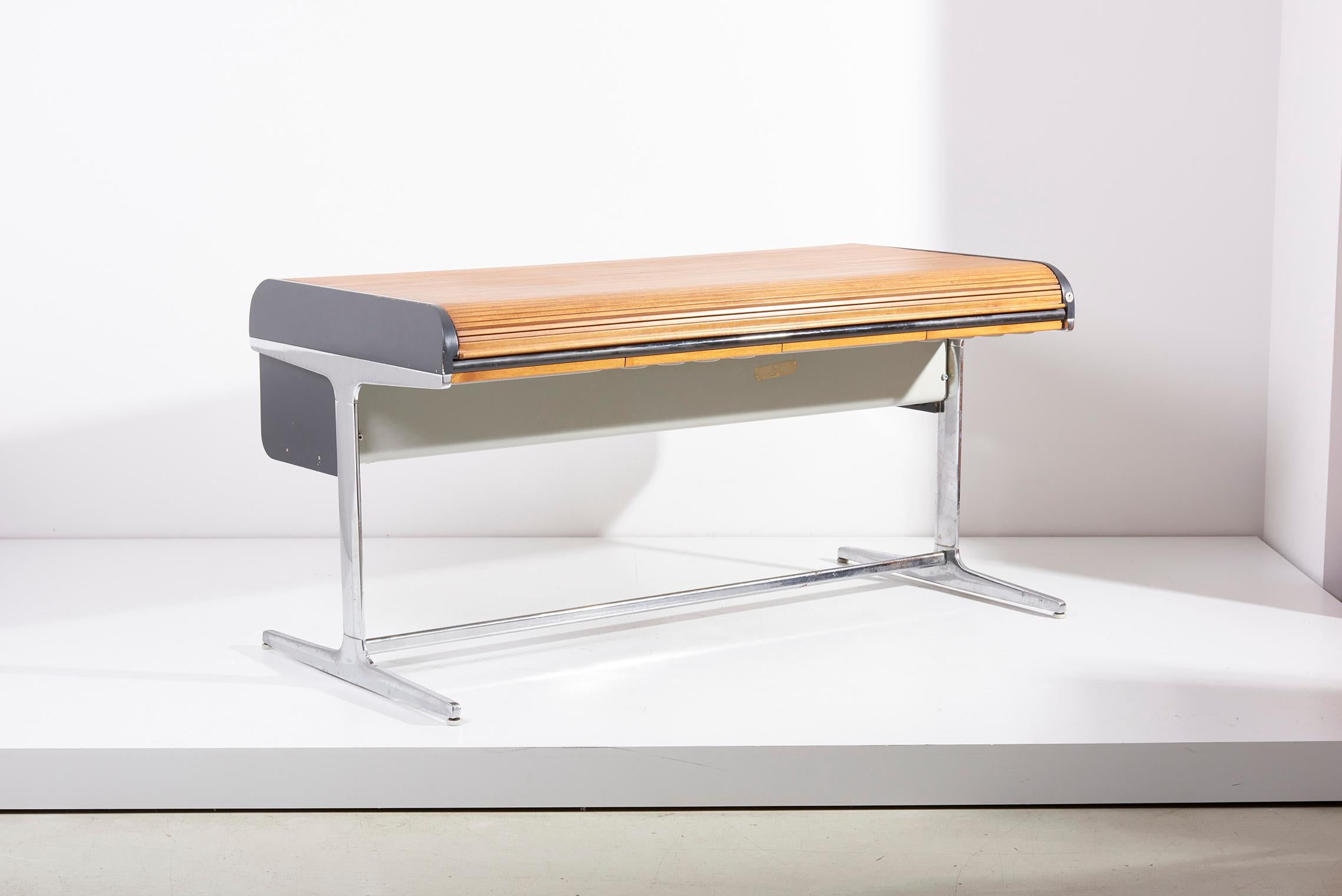 Mid-Century Modern Early Tambour Roll-Top Desk by George Nelson for Herman Miller, 1960s 
