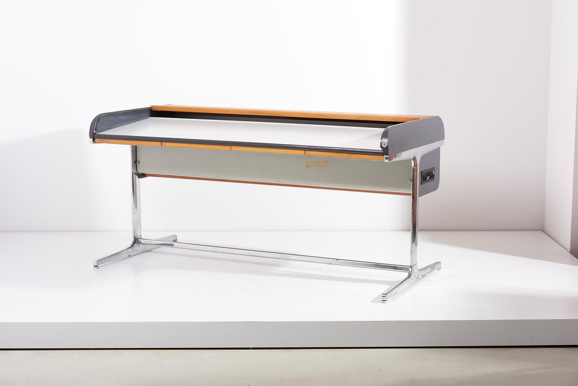 Early Tambour Roll-Top Desk by George Nelson for Herman Miller, 1960s  In Fair Condition In Berlin, DE