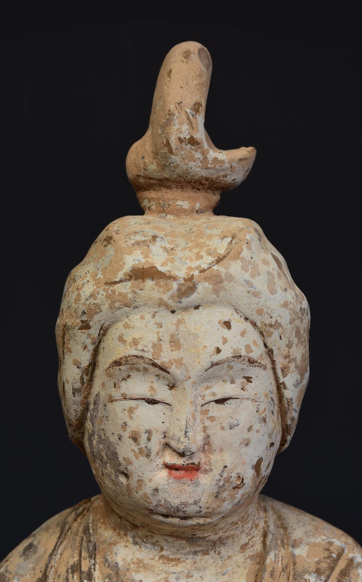 Hand-Carved Early Tang Dynasty, Antique Chinese Pottery Noble Fat Lady with Oxford TL Test For Sale