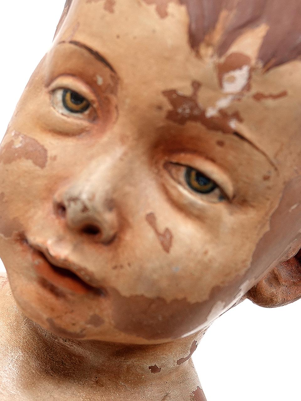 Rustic Early Terracotta Bust of Young Boy For Sale