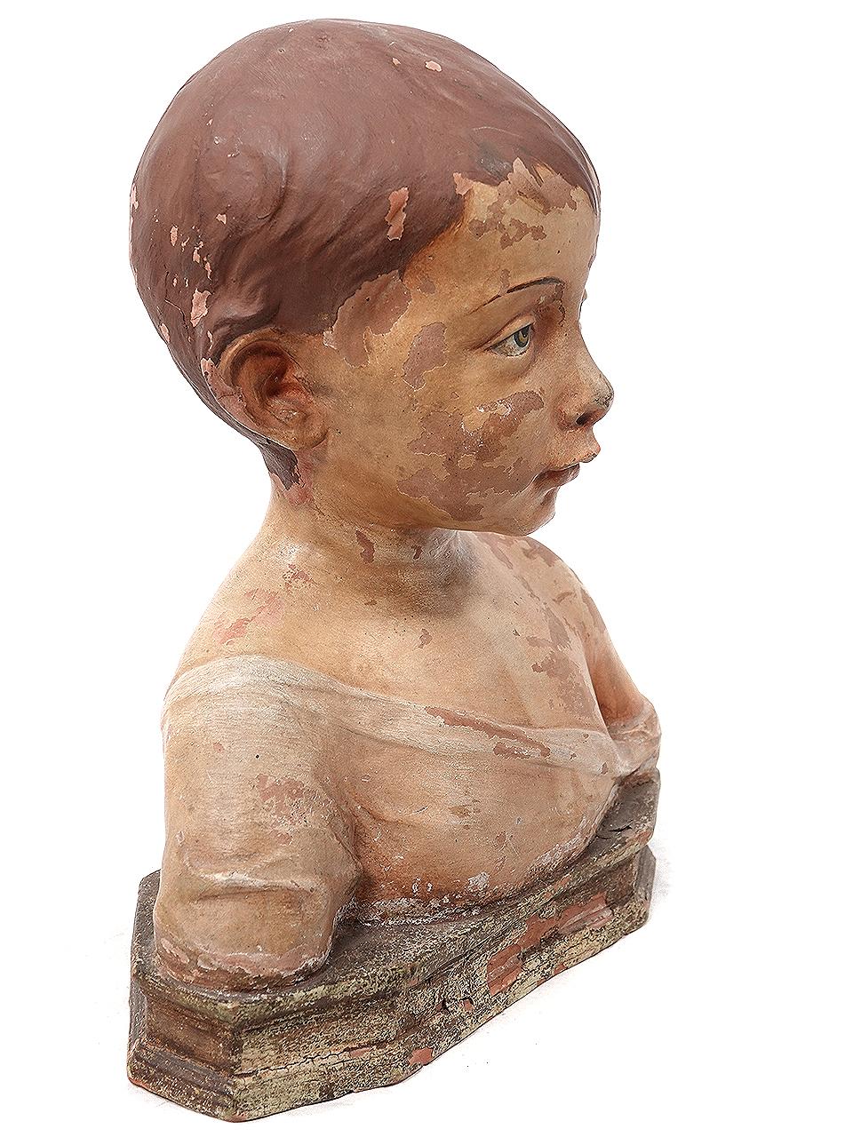 Early Terracotta Bust of Young Boy In Good Condition For Sale In Peekskill, NY
