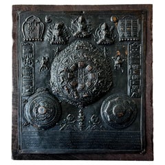 Early Tibetan Copper Bronze Chased Plaque Depicting Zodiac Calendar  