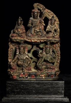 Early Tibetan Hard Black Stone Pierced Carving-5 Figures, Quite Rare, 7167
