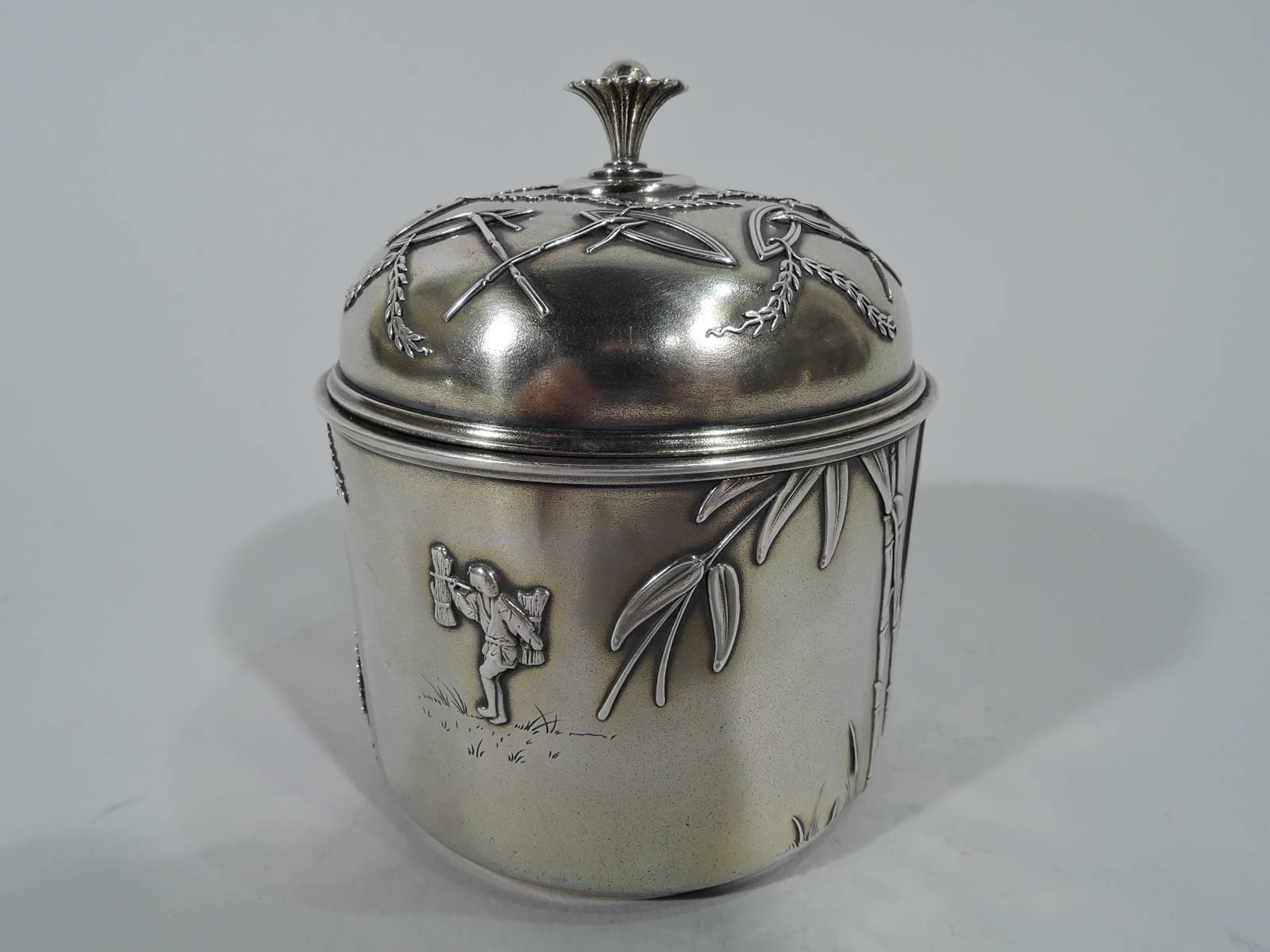 American Early Tiffany Aesthetic Japonesque Sterling Silver Tea Caddy