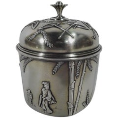 Early Tiffany Aesthetic Japonesque Sterling Silver Tea Caddy