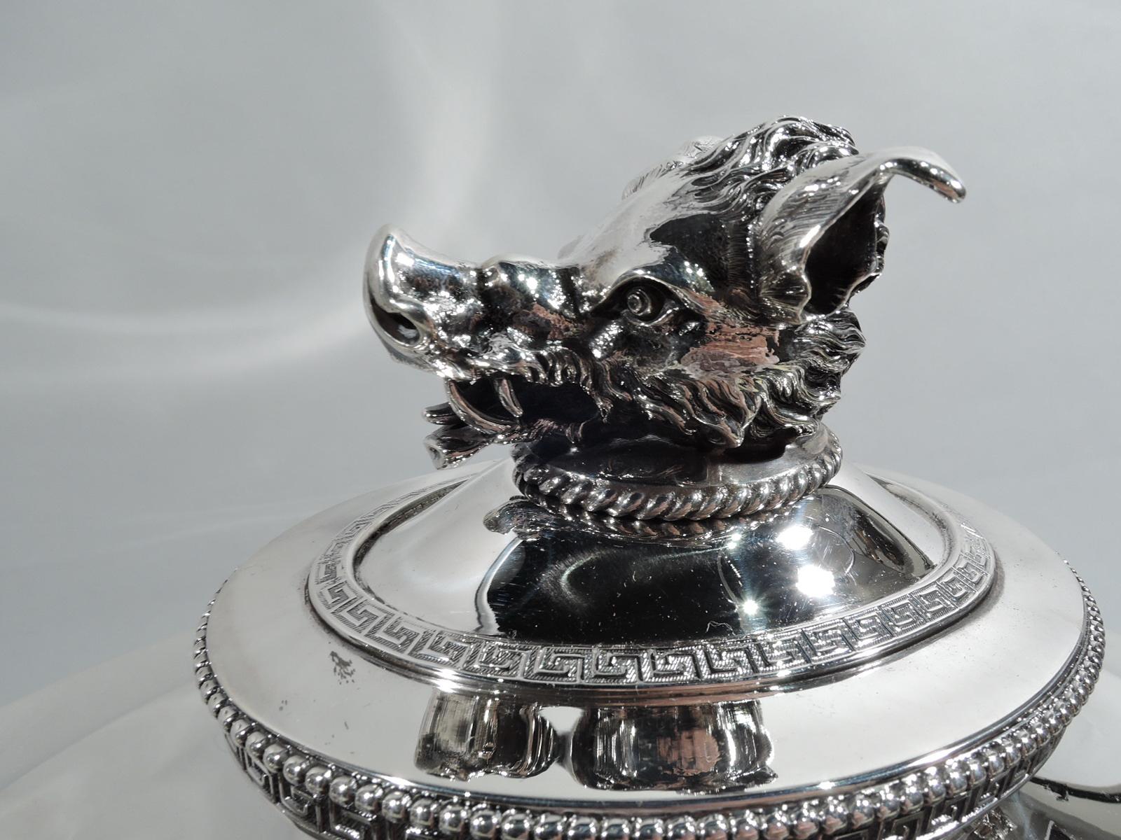 Early Tiffany American Classical Sterling Silver Ox Head Soup Tureen In Excellent Condition In New York, NY