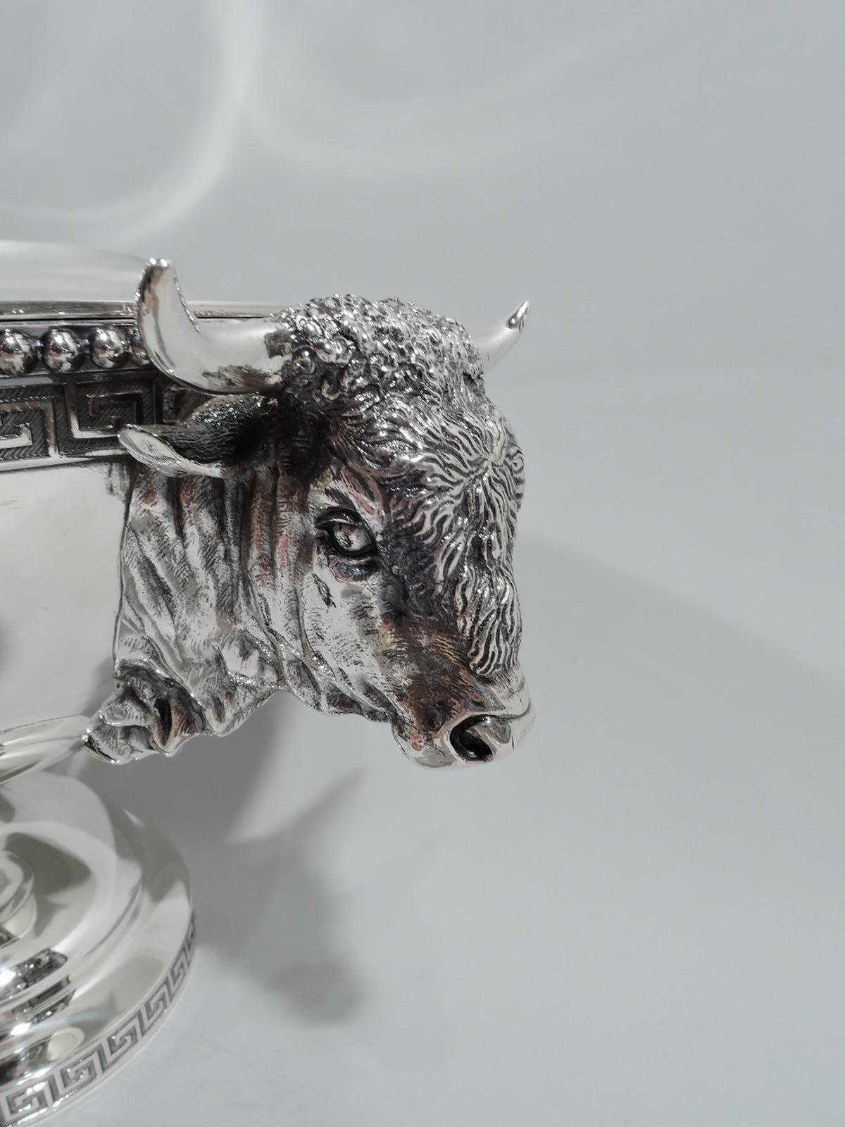 19th Century Early Tiffany American Classical Sterling Silver Ox Head Soup Tureen