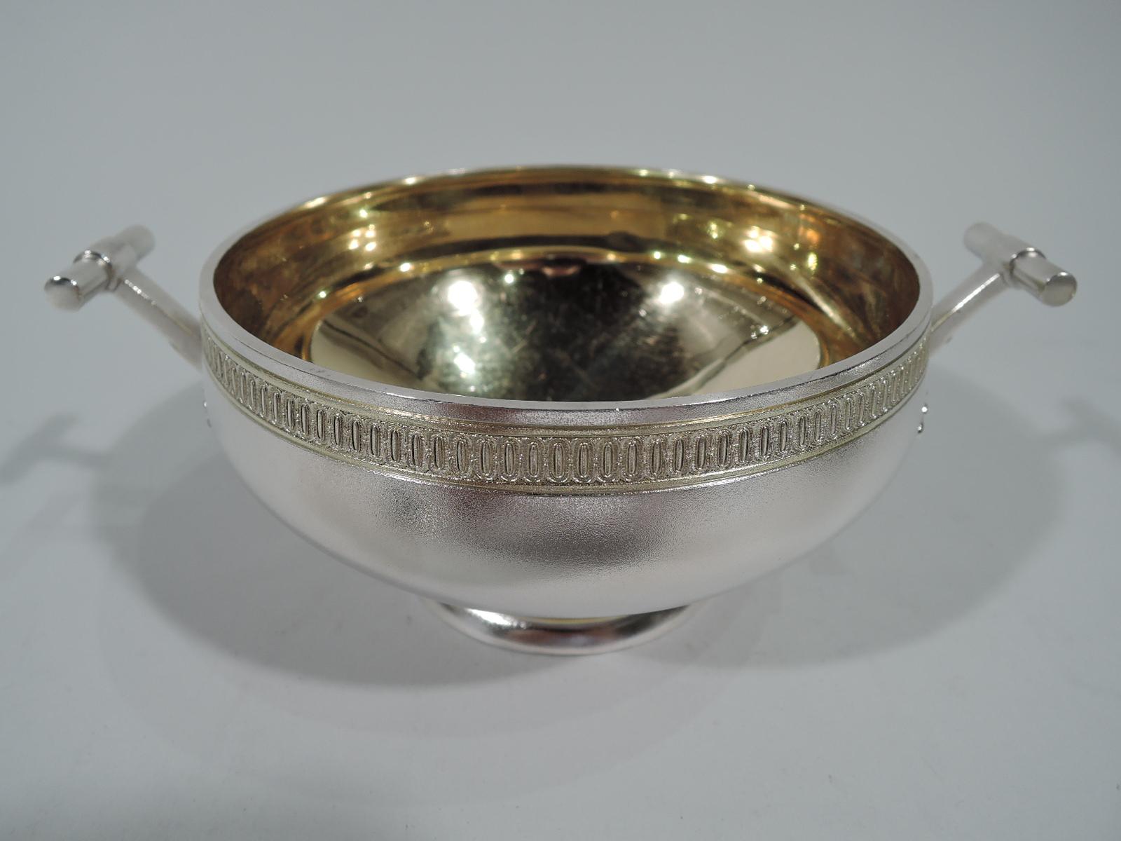 Gilt Early Tiffany Greek Revival Sterling Silver Sauce Bowl on Stand For Sale