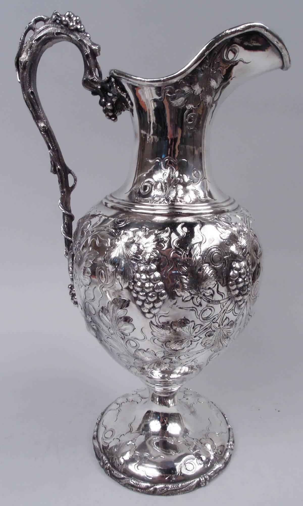 19th Century Early Tiffany New York Classical Sterling Silver Wine Ewer For Sale