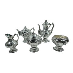 Early Tiffany Sterling Silver 5-Piece Grapevine Coffee & Tea Set