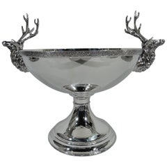 Early Tiffany Sterling Silver Deer Compote with Majestic Stag Antlers