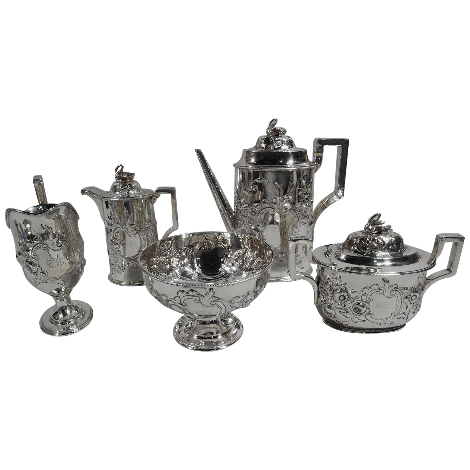 Early Tiffany, Young & Ellis Sterling Silver 5-Piece Coffee Set