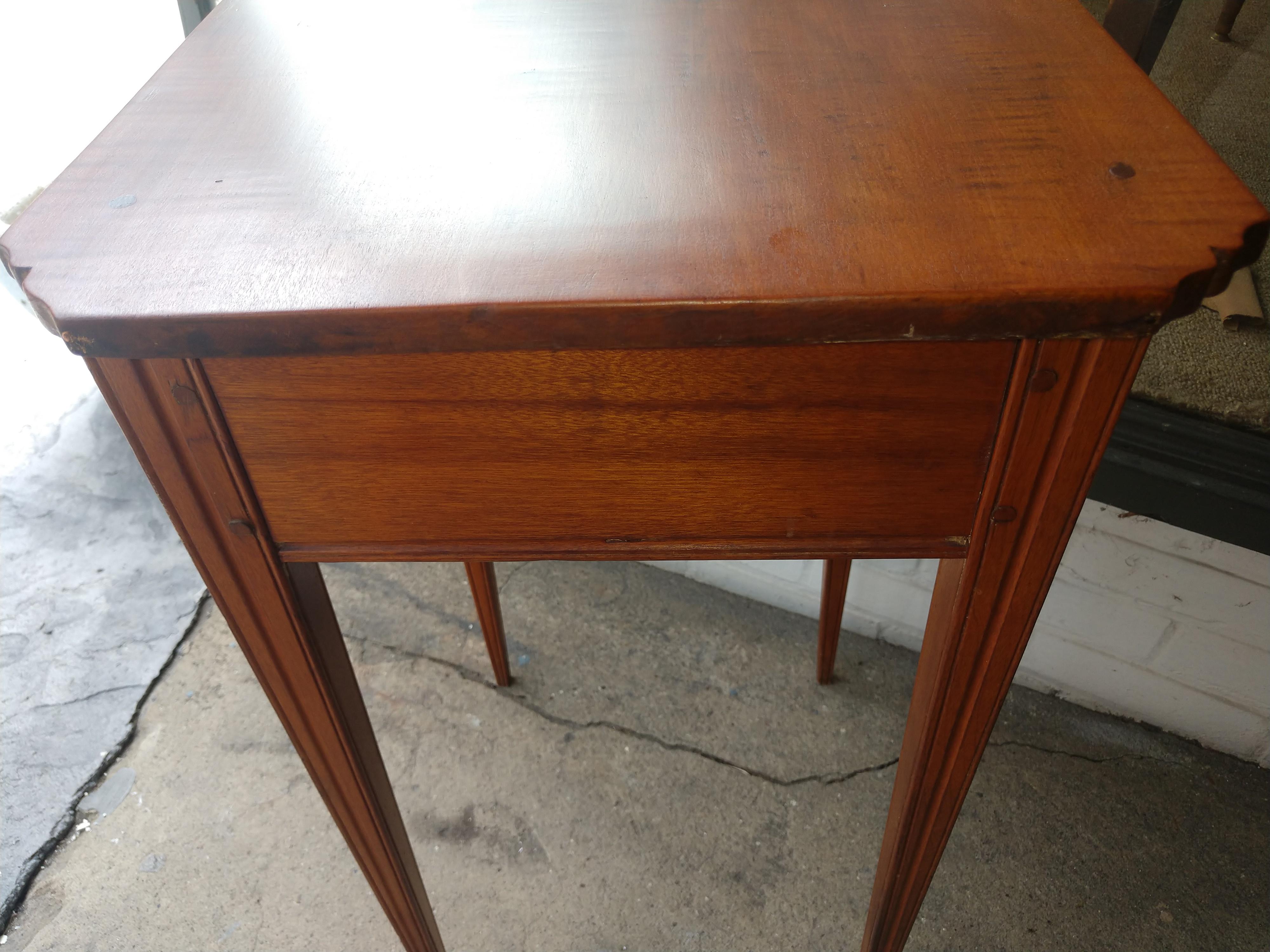 Beautiful and totally hand made 1 drawer stand. Created from tiger maple and maple stand is hand pegged on all sides. In excellent antique condition with no issues or bad repairs. Appears to be all original and well taken care of. Rare to find with