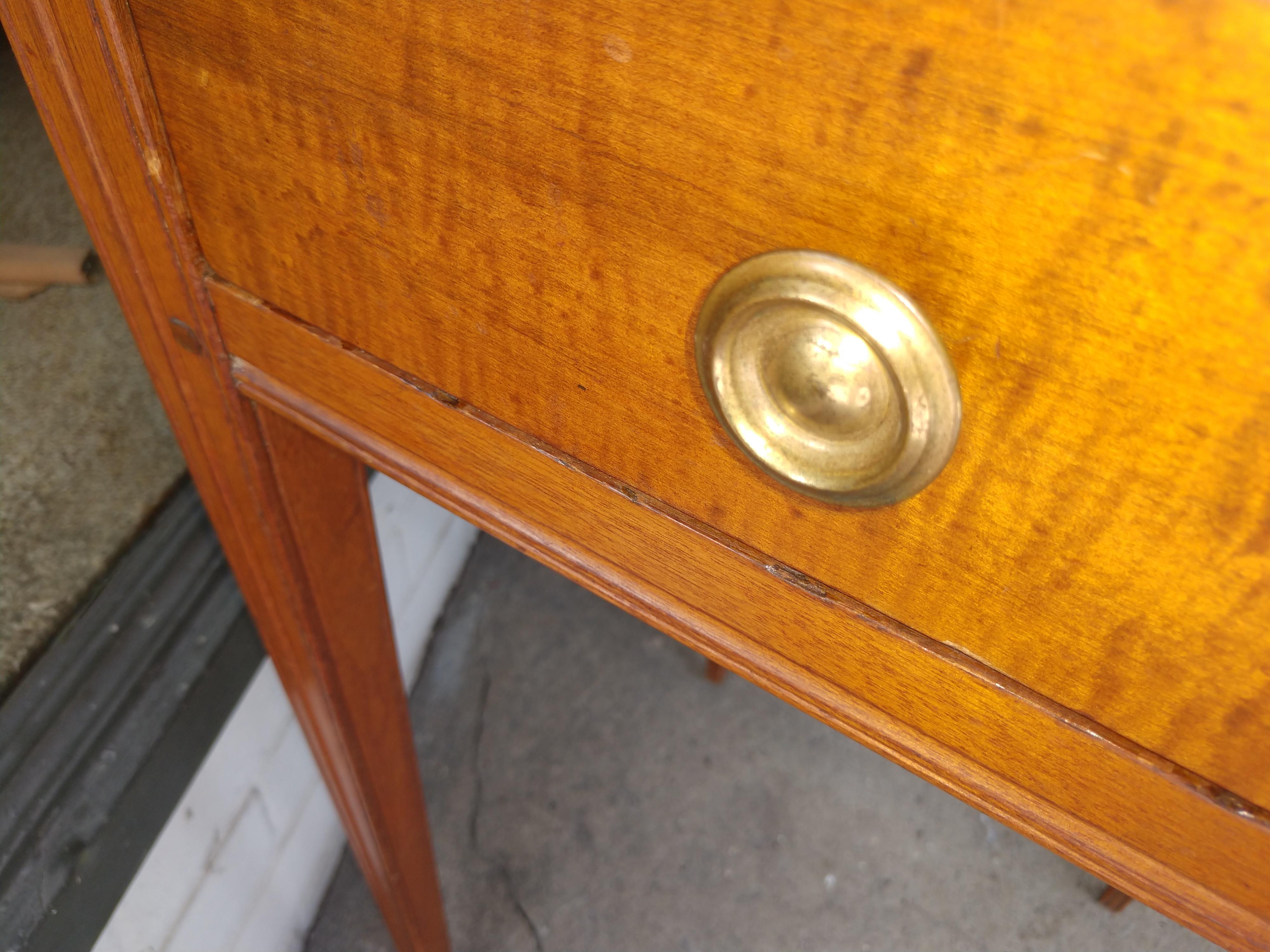 Early Tiger Maple One Drawer Stand with Invected Corners, c1810 1