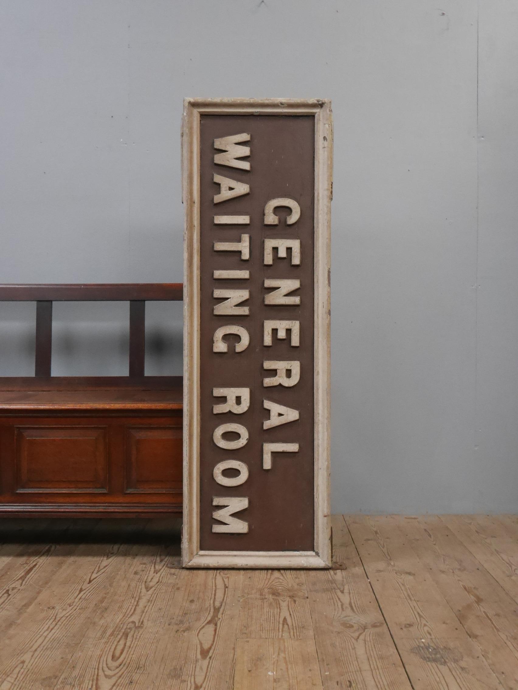 British Early Timber & Iron 'General Waiting Room' Railway Sign For Sale