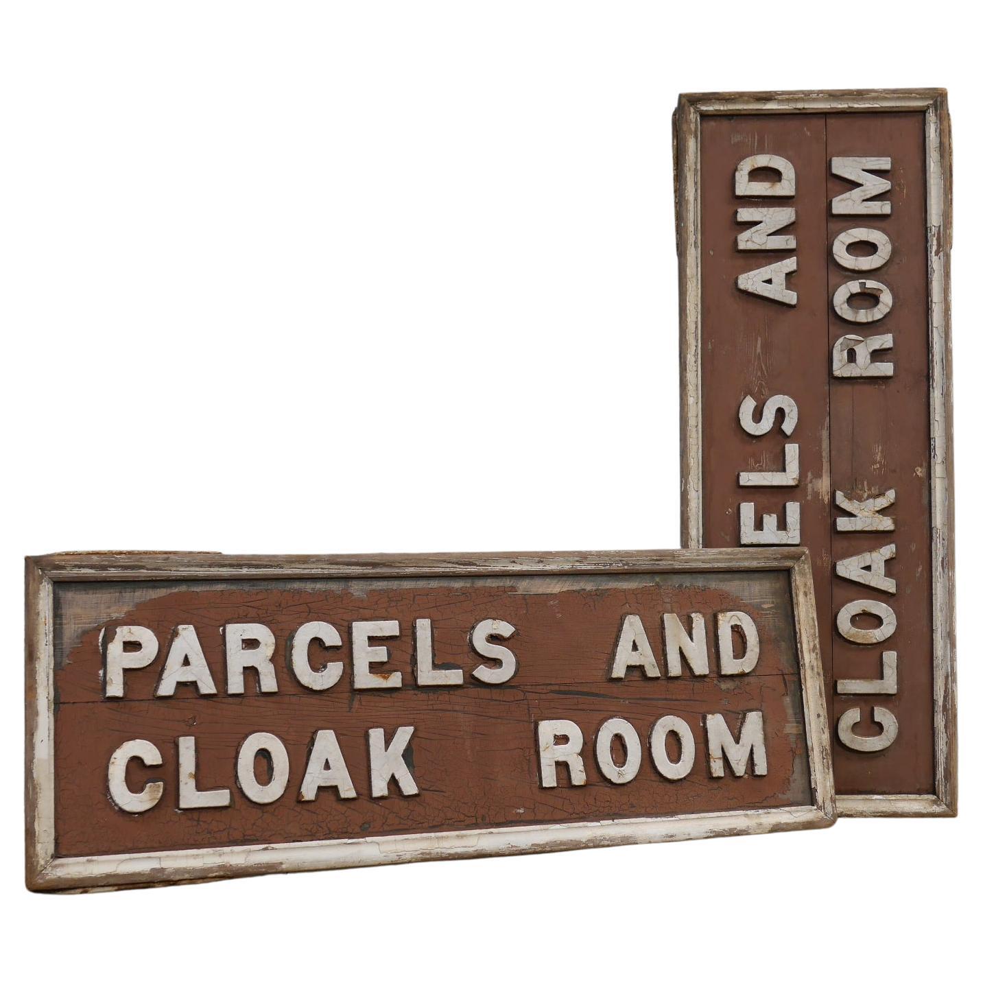 Early Timber & Iron 'Parcels and Cloak Room' Railway Signs - Two Available