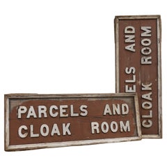 Early Timber & Iron 'Parcels and Cloak Room' Railway Signs - Two Available