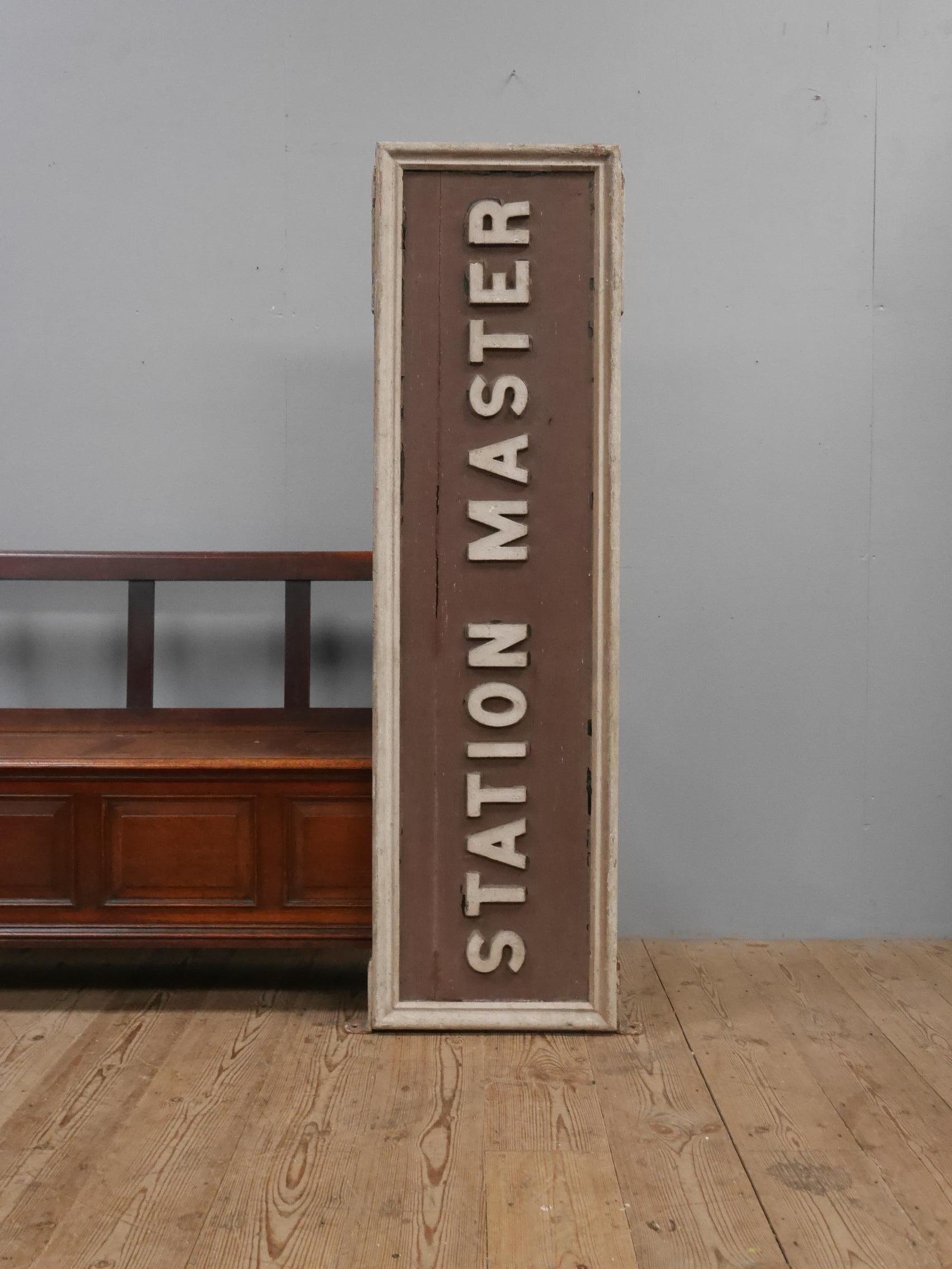 A large Great Western Railway 'Station Master' sign.
A wonderful antique sign, in thick timber & in its original iron frame with cast iron lettering & all original paint. With the perfect amount of wear & some beautiful iron work brackets remaining,
