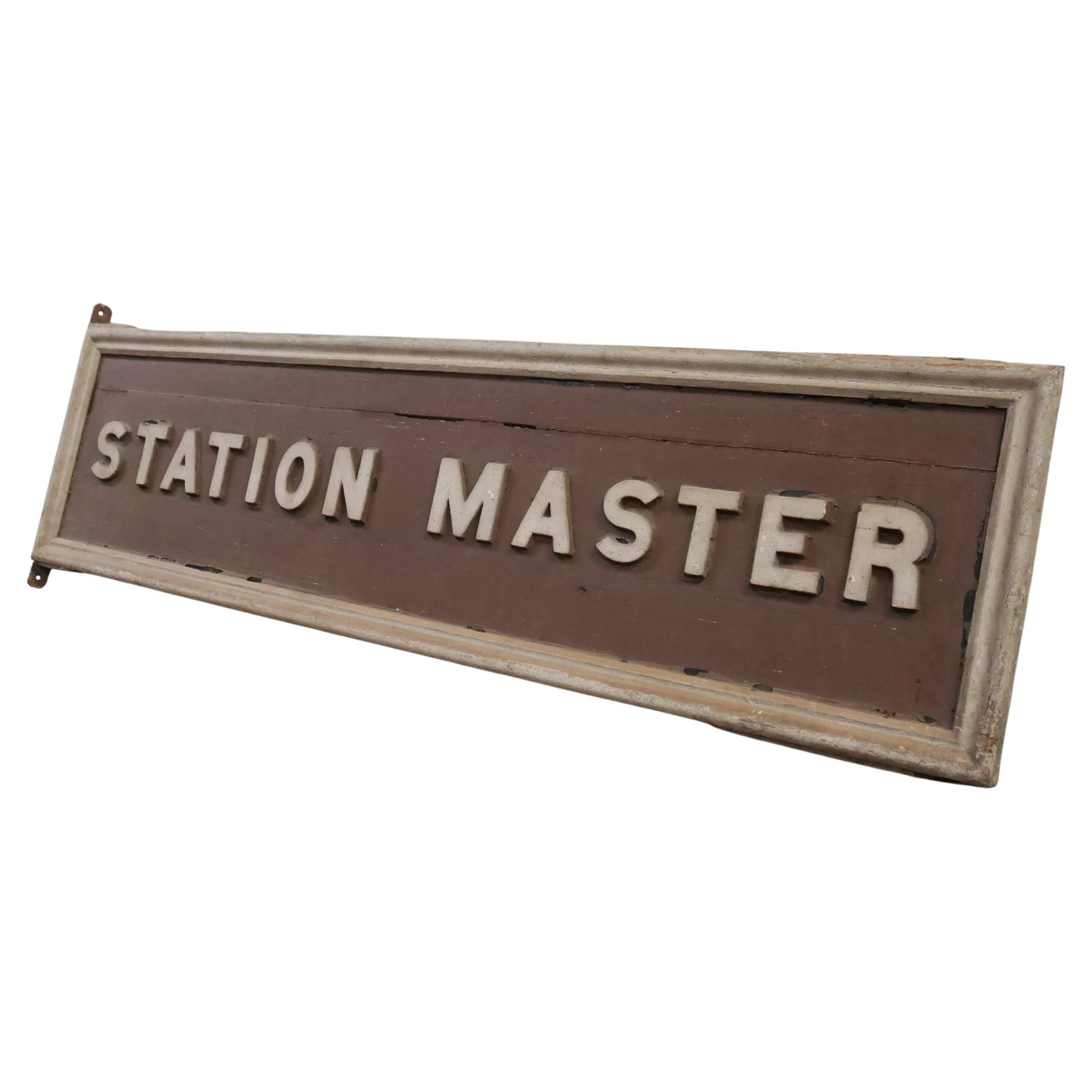 Early Timber & Iron 'Station Master' Railway Sign For Sale