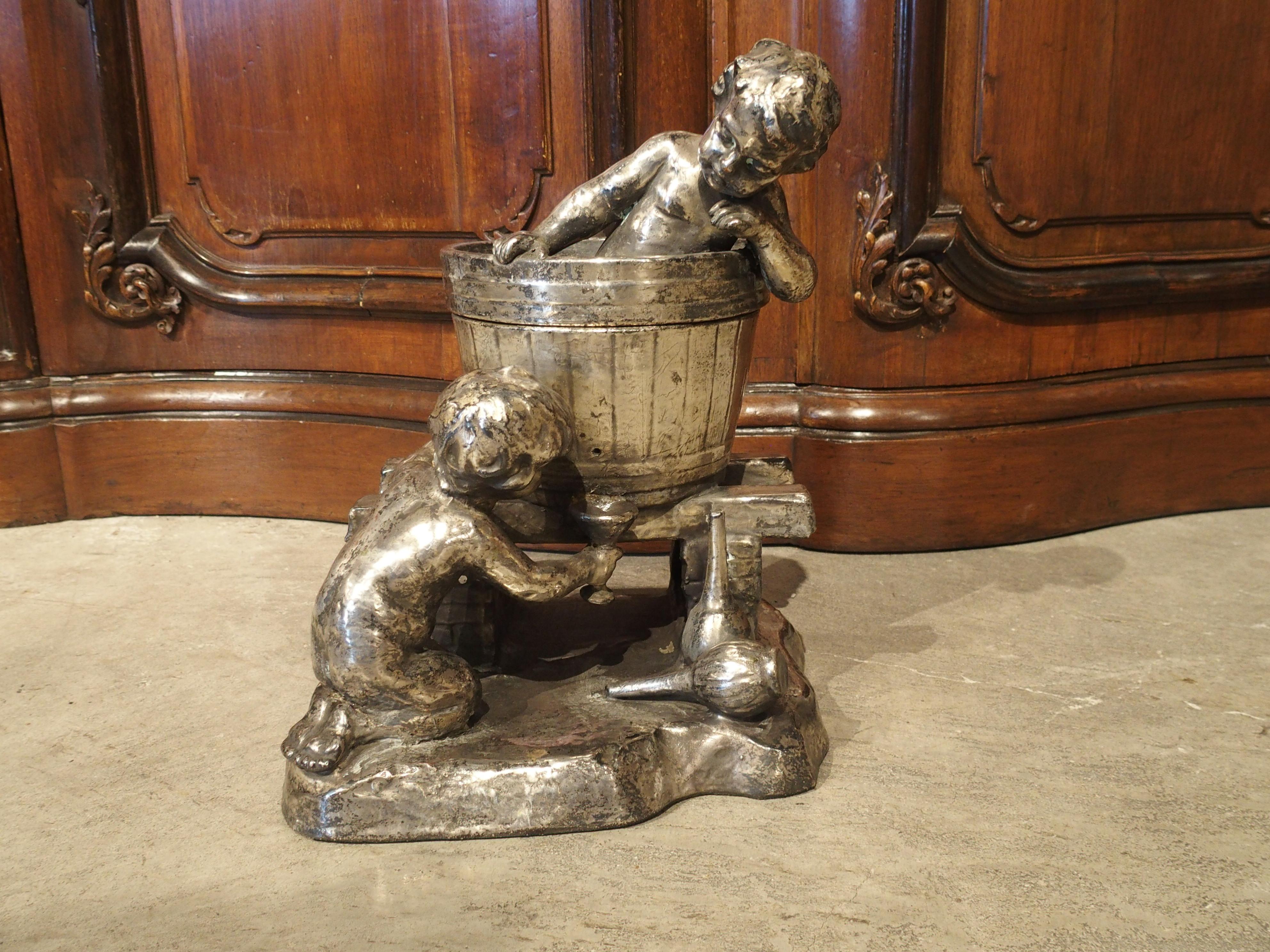 Early to Mid-1900s Plaster Putti Wine Sculpture/Container from France 6