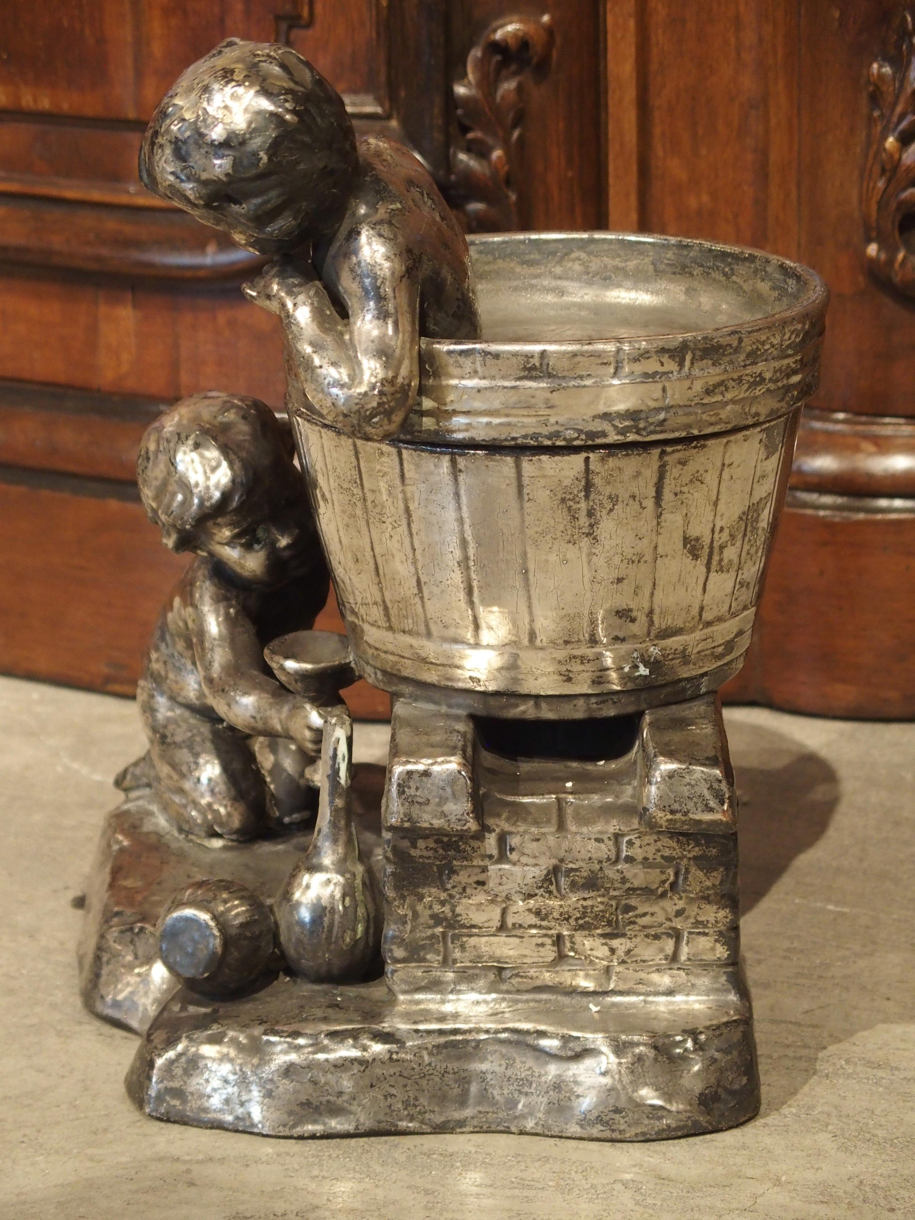 Early to Mid-1900s Plaster Putti Wine Sculpture/Container from France 10
