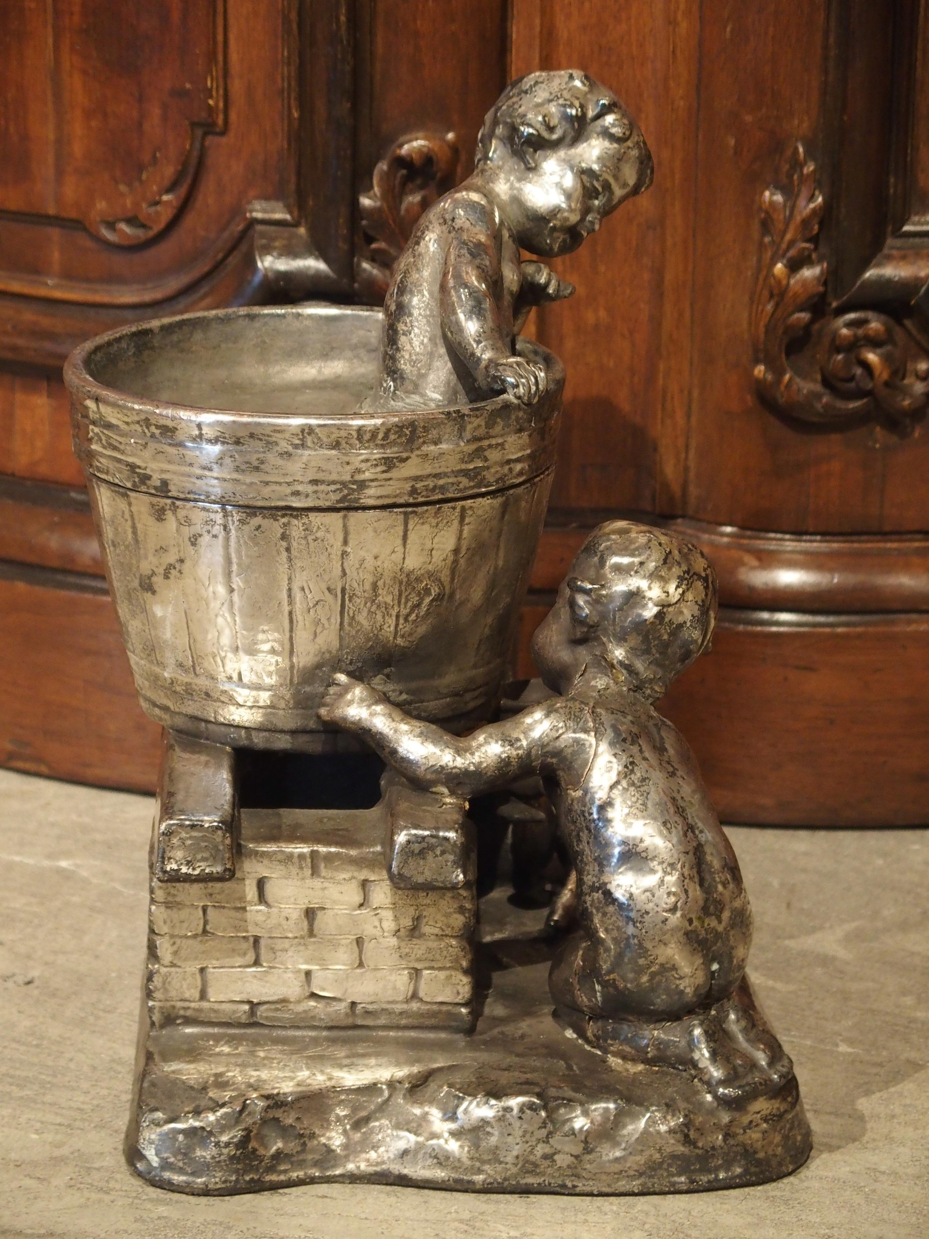Early to Mid-1900s Plaster Putti Wine Sculpture/Container from France 1