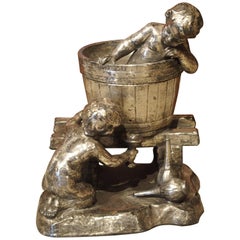 Early to Mid-1900s Plaster Putti Wine Sculpture/Container from France