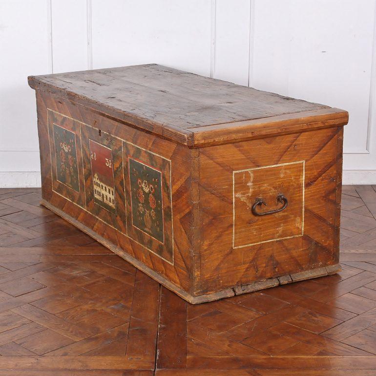 Inlay Early to Mid-19th Century Painted Trunk