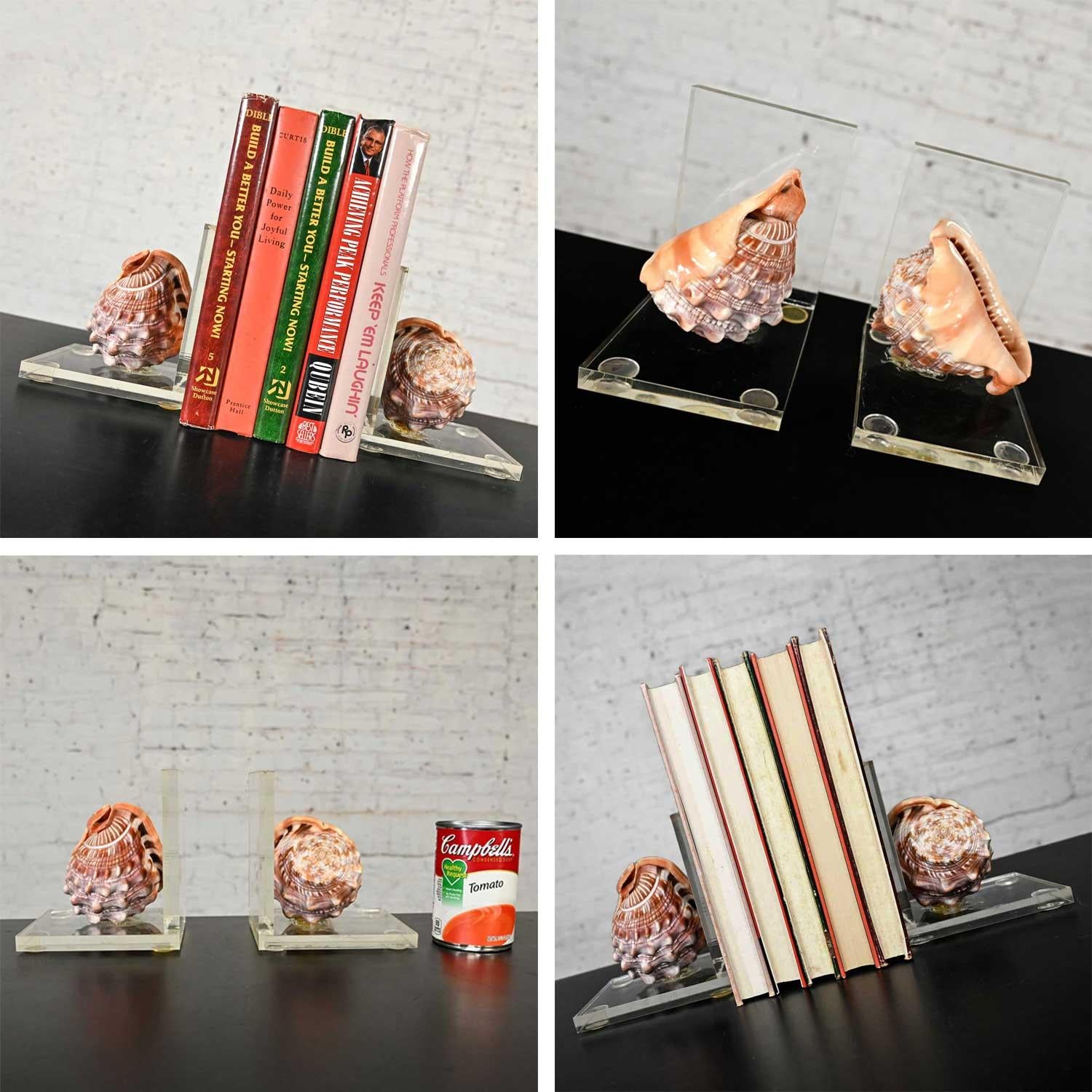 Early to Mid-20th Century Art Deco Conch Shell and Lucite Bookends 13
