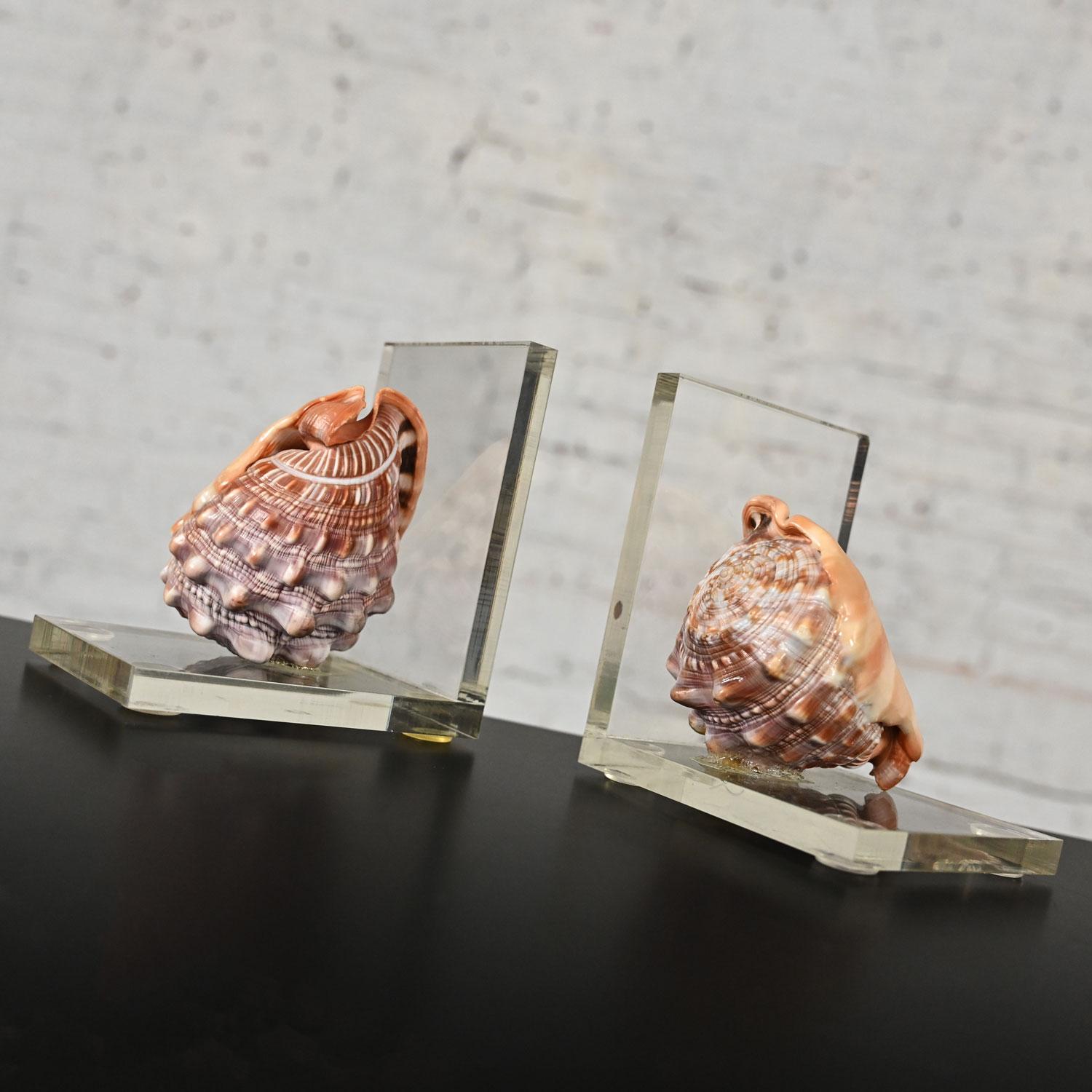 Early to Mid-20th Century Art Deco Conch Shell and Lucite Bookends 16