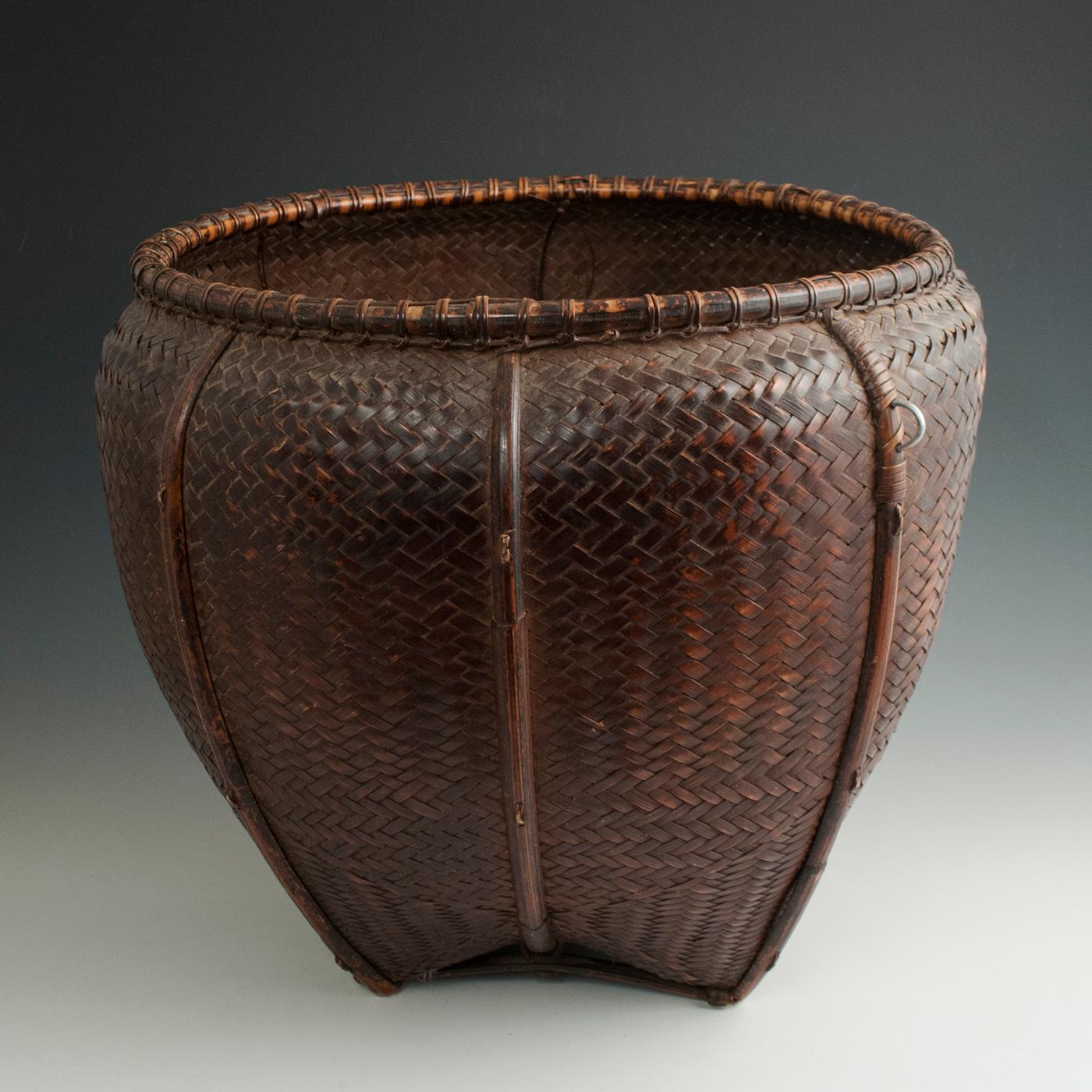 Laotian Early to Mid-20th Century Tribal Bamboo Collecting Basket, Attapeu Area, Laos