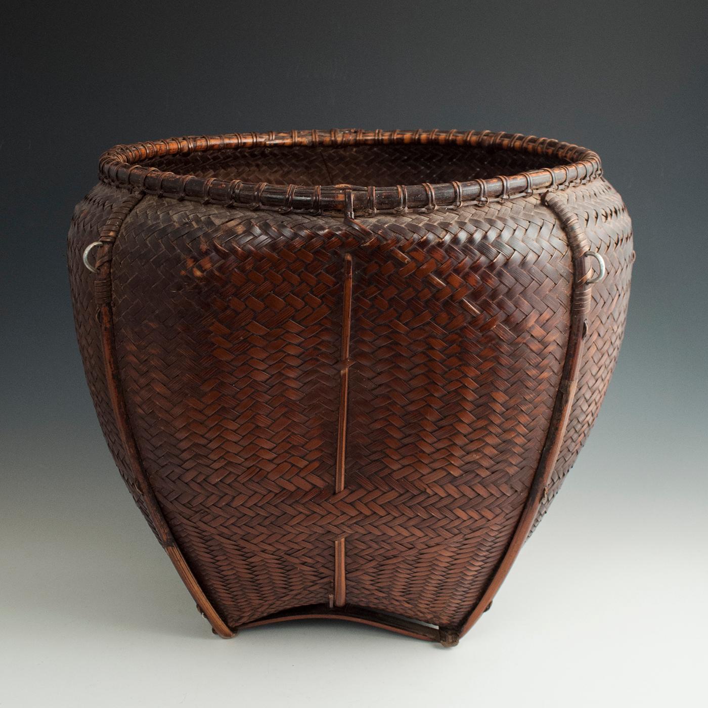 Hand-Crafted Early to Mid-20th Century Tribal Bamboo Collecting Basket, Attapeu Area, Laos