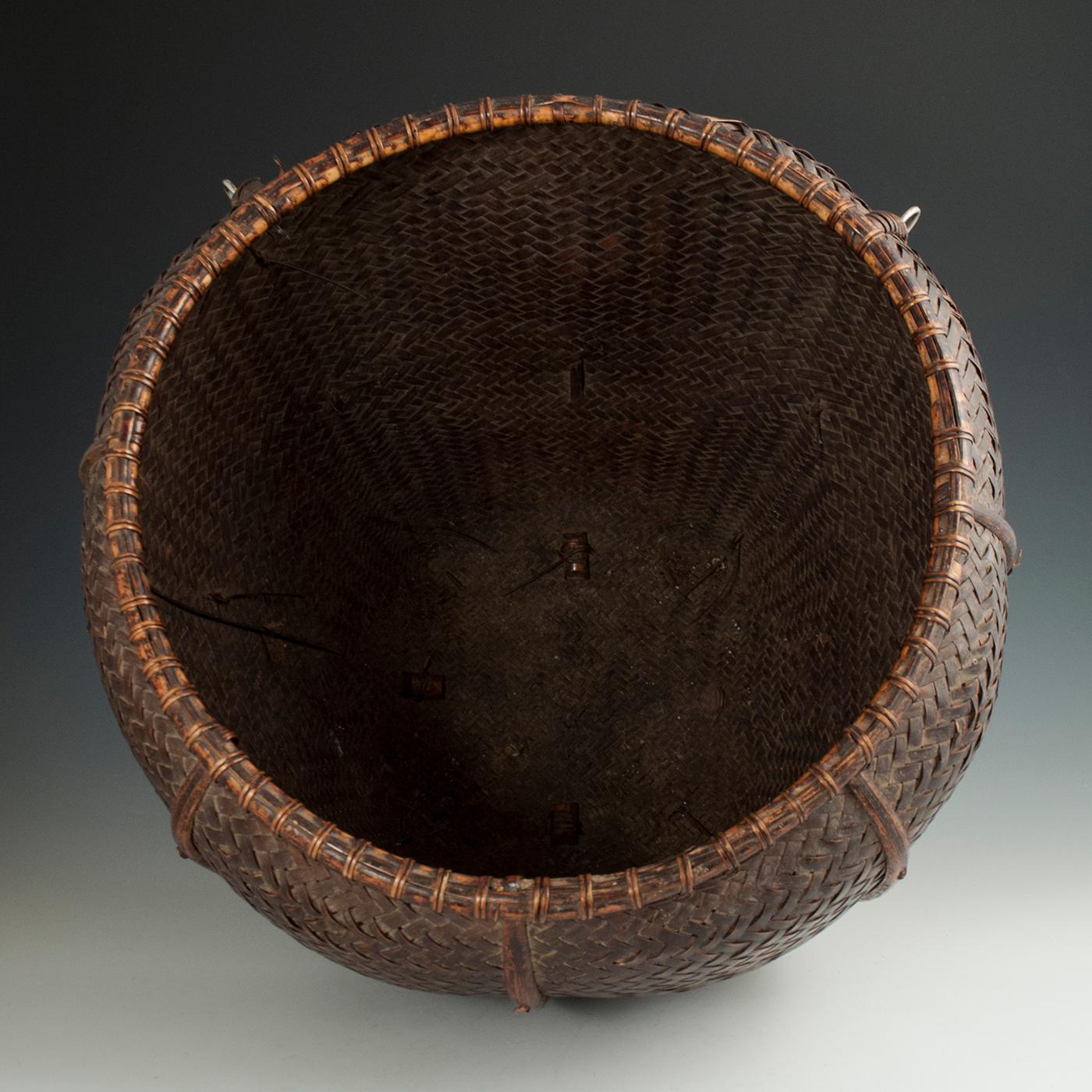 Early to Mid-20th Century Tribal Bamboo Collecting Basket, Attapeu Area, Laos 1